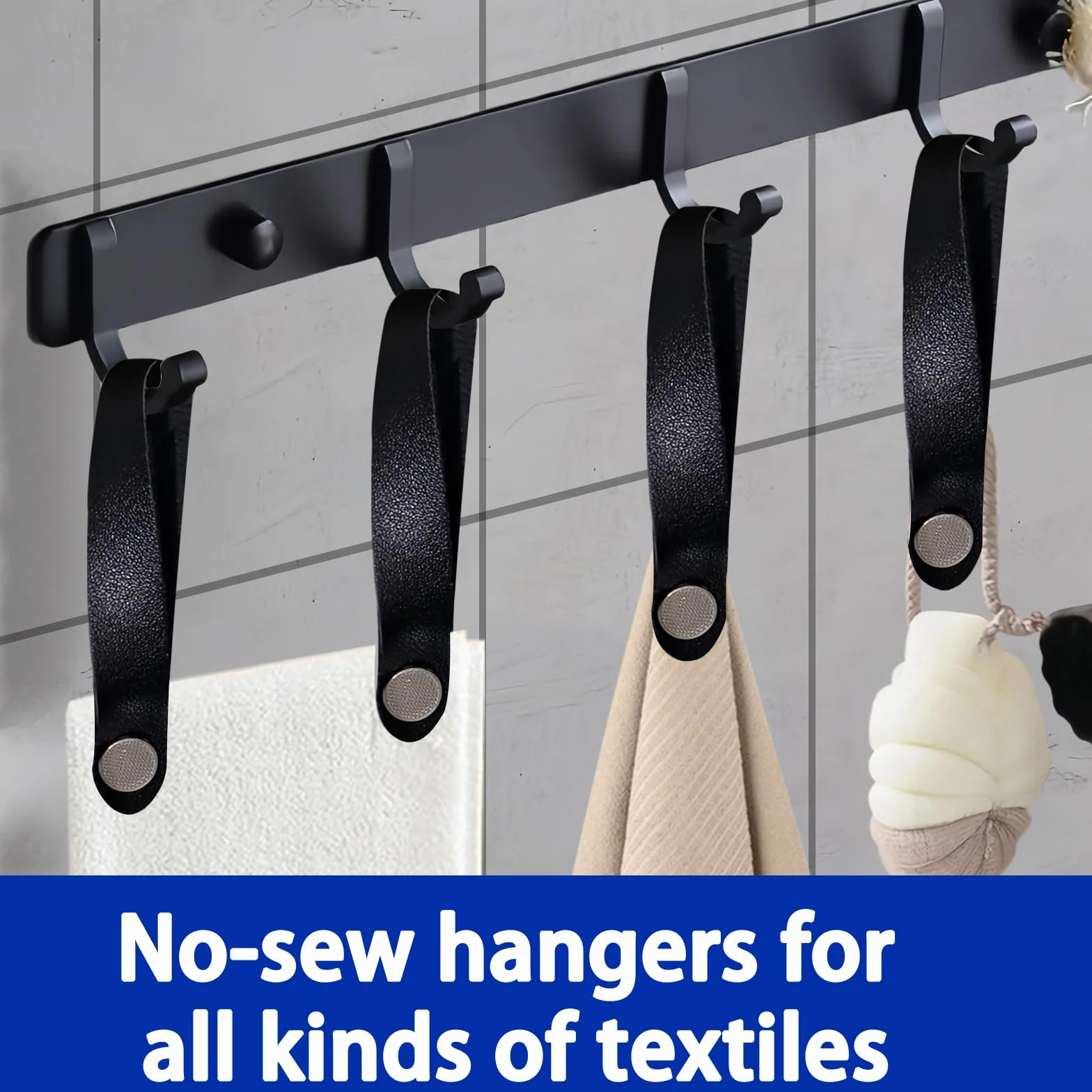 Ganci per Tessuti Senza Cuciture 8 Pezzi 15x1.2cm Pelle PU Chiusura a Bottone Ganci per Asciugamani Bagno Cucina Nero