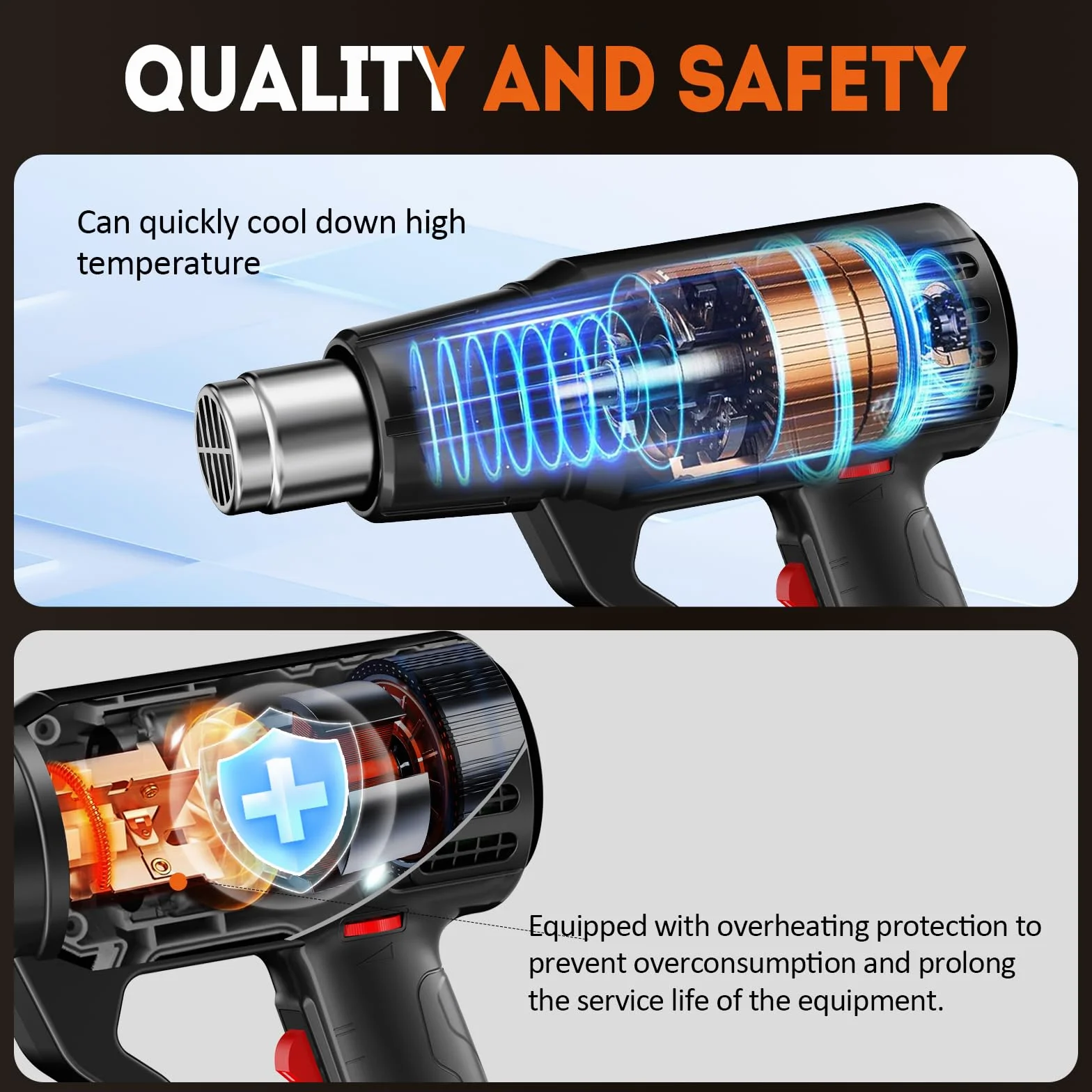 AIUNAOM Pistola ad Aria Calda 2000W Pistola Termica 50℃~650℃ Controllo di Temperatura Senza Livelli + 2 Velocità dell'aria Protezione da Sovraccarico Per Riscaldamento Saldatura e Sbrinamento