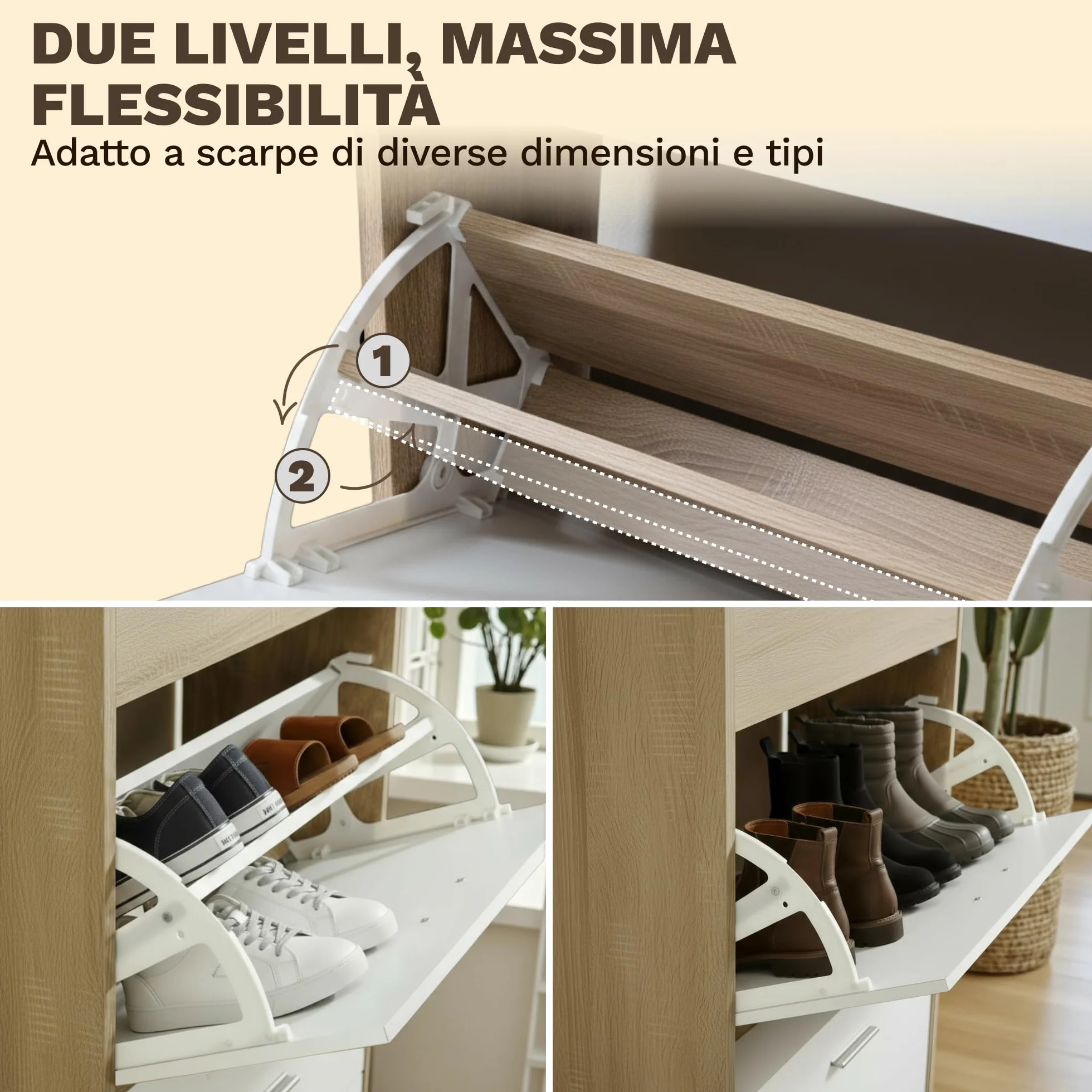CATAVANA Scarpiera salvaspazio slim 60 cm in legno bianco, scarpiera da ingresso con 4 ante, scarpiera 24 paia, design moderno alto e stretto, ideale come portascarpe ingresso