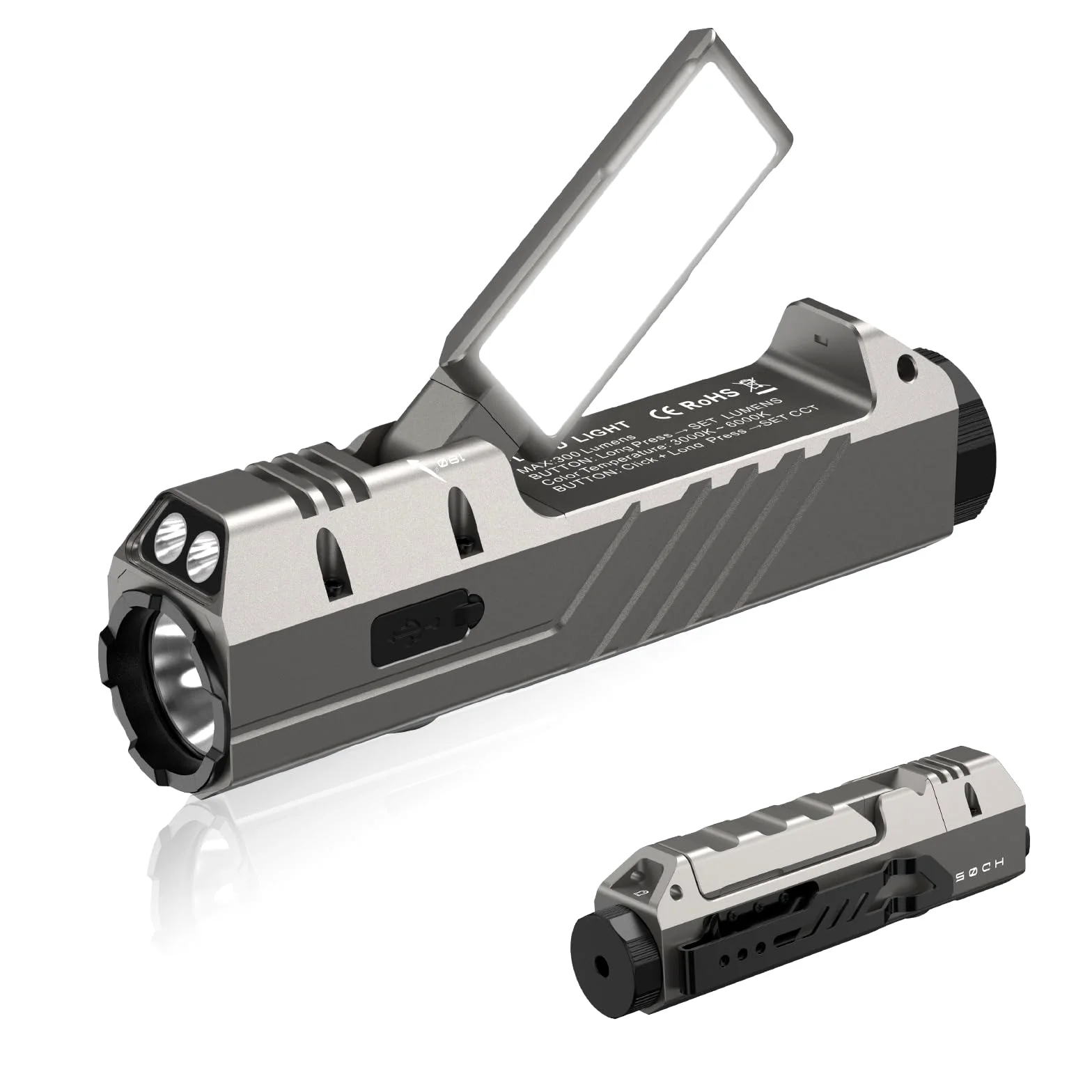 Wurkkos HD05 Torcia LED Potente 3100 Lumen, Torcia da Mano 4-in-1 con Luce | Laterale Pieghevole e Rotante, UV e Luce Rossa, Ricaricabile, Magnetica, IPX6 per Campeggio, Officina e Fai da Te