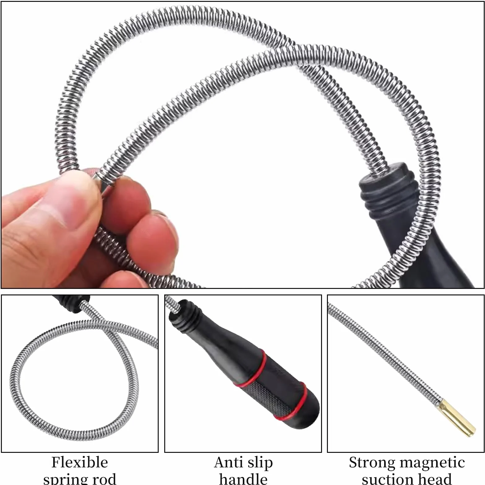 Calamita Flessibile con Maniglia Antiscivolo,Calamita Telescopica Flessibile Officina Asta Magnetica Flessibile,Strumento Magnetico Flessibile per Raccogliere Oggetti di Ferro-Utensile Magnetico (6mm)