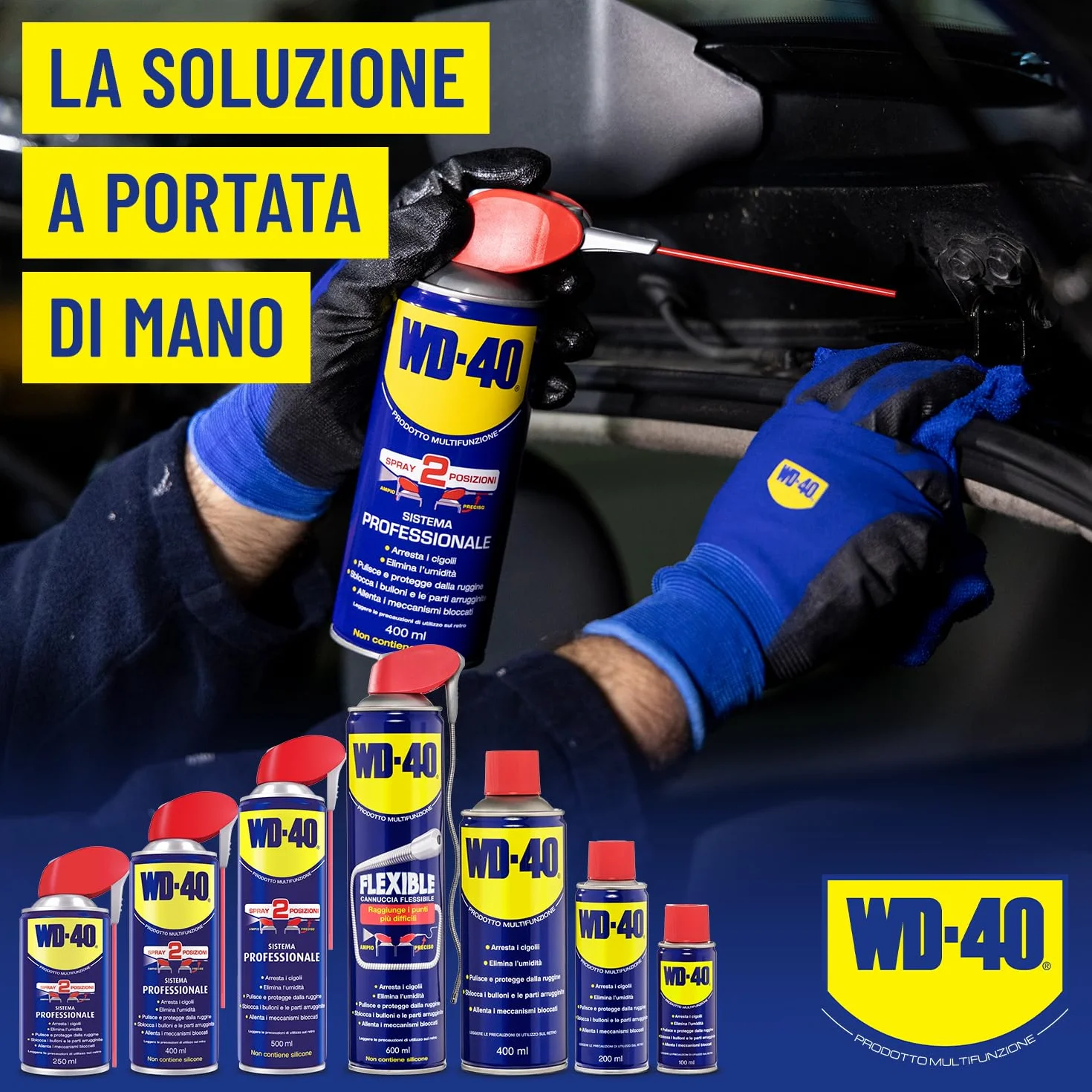 WD-40 Lubrificante Spray Multifunzione 500 ml - Sbloccante Antiruggine Idrorepellente per Metalli Plastica Gomma - Formula Professionale Senza Silicone - Casa Auto Bici Fai da Te