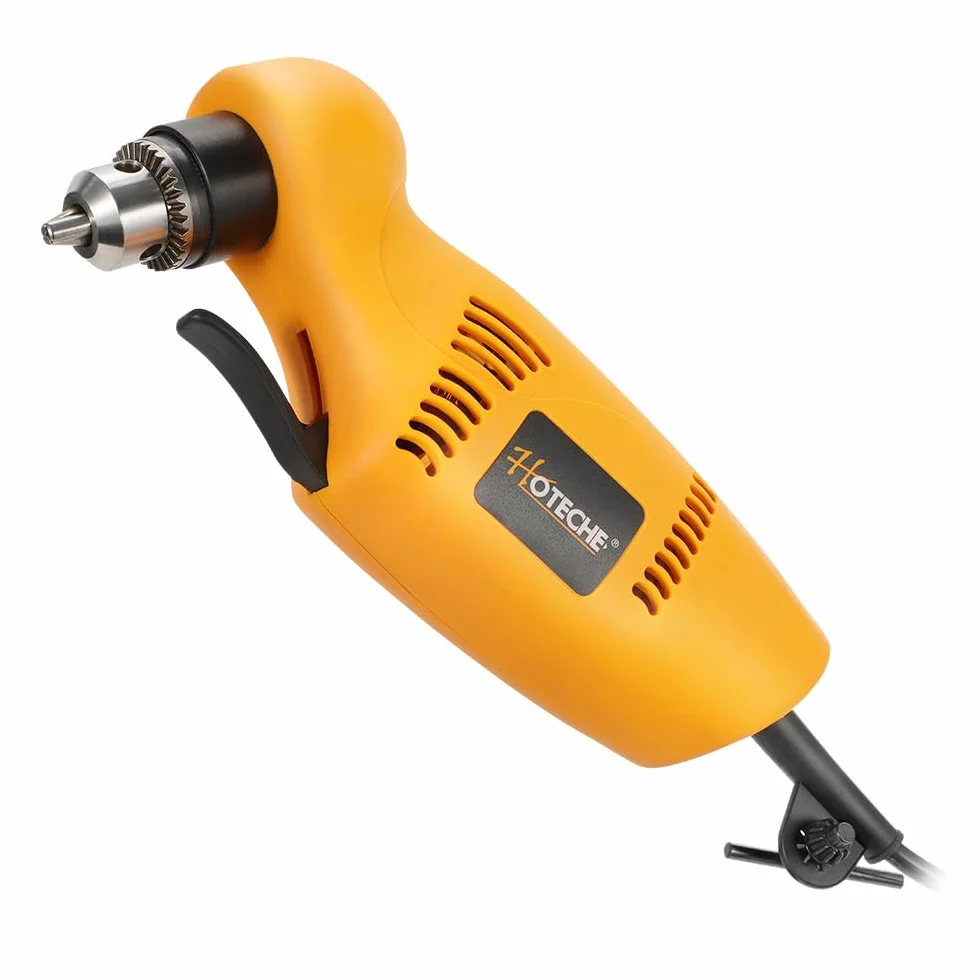 Hoteche Trapano angolare 450 W, potente 220-240 V, 0-1400 giri/min, registrazione chiave 10 mm, regolatore variabile, spina VDE, accessori inclusi