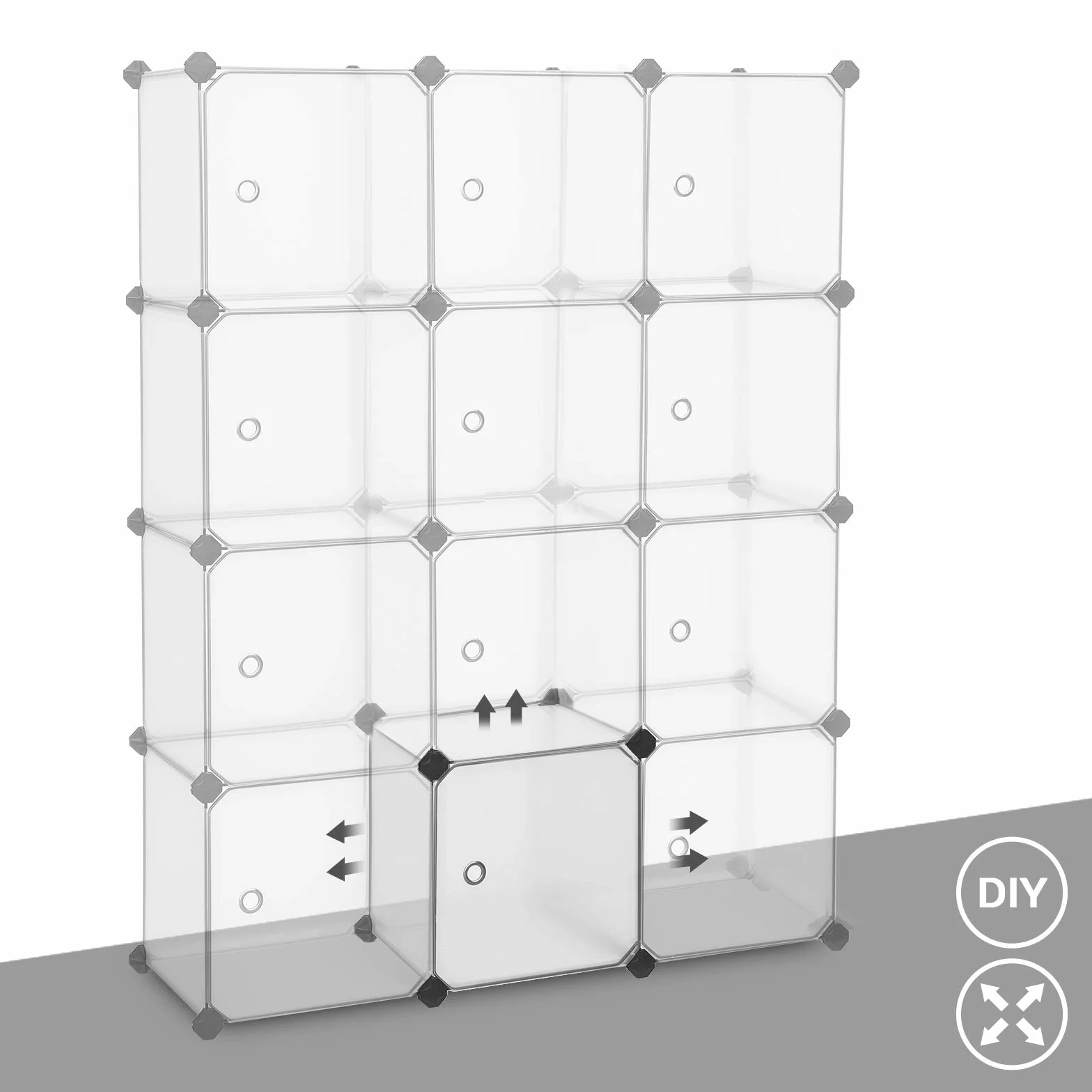 SONGMICS Armadio a 12 Cubi, Portaoggetti Organizzatore, Armadietto Mobiletto con Ante, per Abiti Scarpe Libri, Facile da Assemblare, Bianco LPC342W01