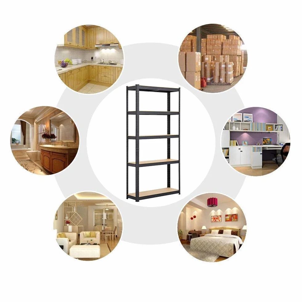 Yaheetech 2 Scaffali/Scaffalatture Metalliche da Garage 180 x 90 x 30 cm a 5 Ripiani in Acciaio Portata 175 kg per Ripiano Mensole da Cucina Magazzino Negozio Salvaspazio Neri