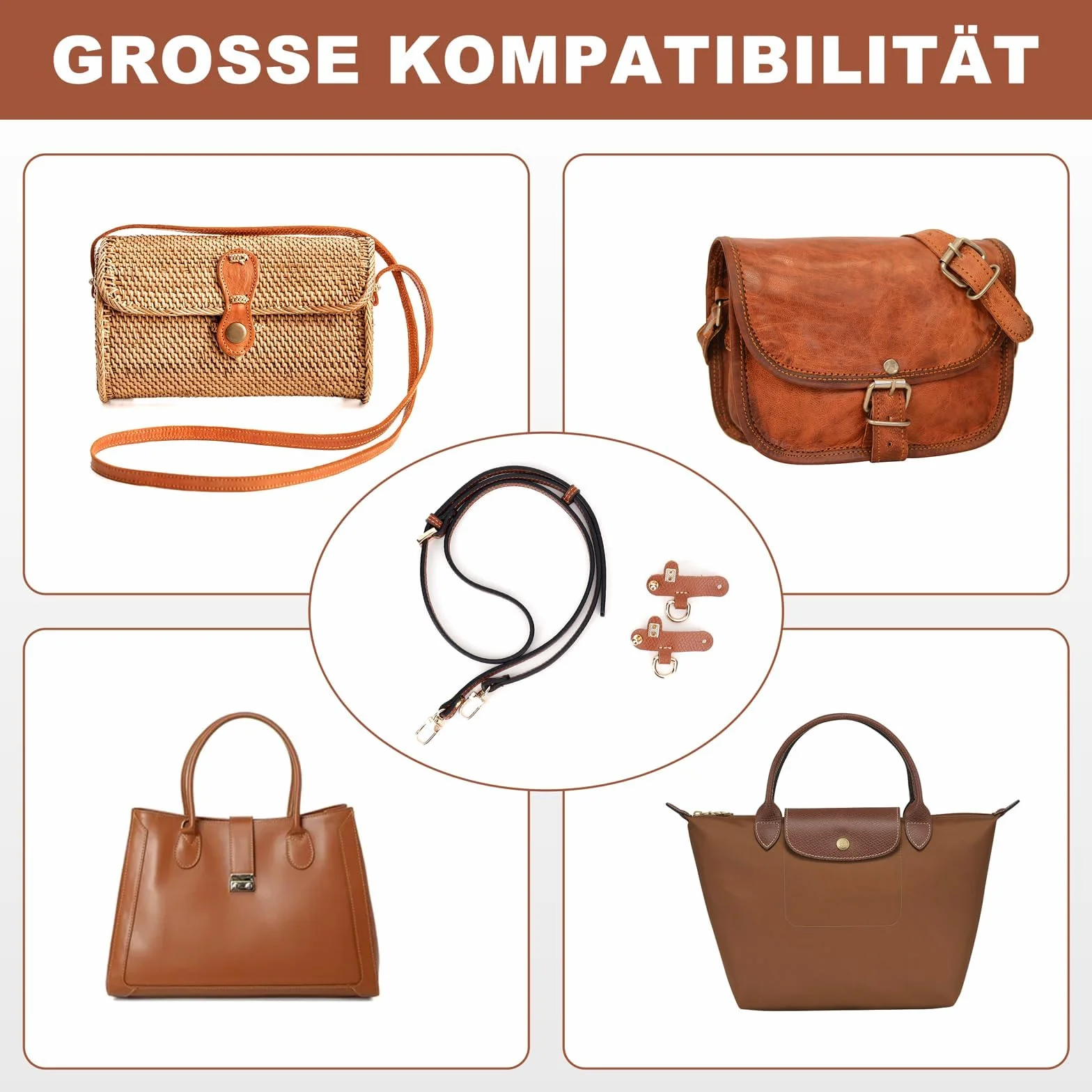GADITIEK Tracolla per Longchamp Mini Regolabile Senza Fibbia per Borsa Donna - Universale, Non Serve Punzonatura - Marrone, Pratica e Robusta per Ogni Occasione!
