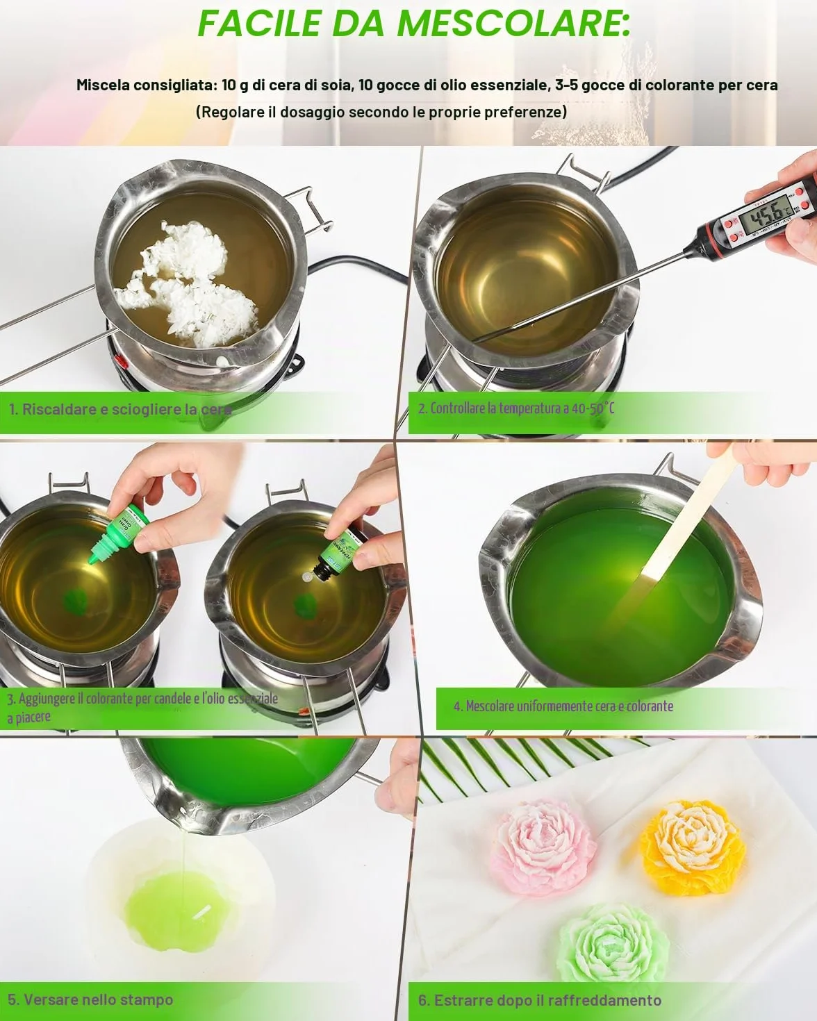 Colorante per Candele, 24 Colori Liquidi per Candele con 6 Oli Essenziali per la realizzazione di candele in cera di soia, Colorante per Cera per Candeles Profumate DIY - 0,17 Once/5 ml
