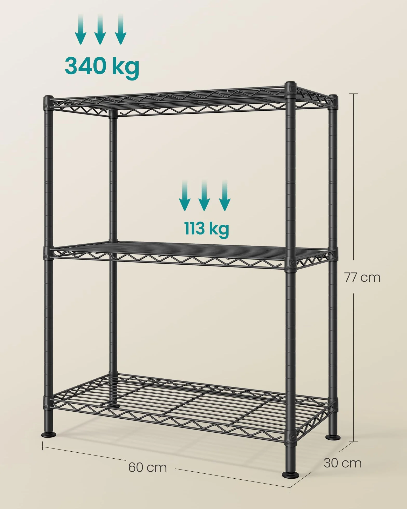 SONGMICS Scaffale Portaoggetti, Ripiani Regolabili, Scaffale di Stoccaggio, per Garage, Camera da Letto, Soggiorno, Cabina, Cucina, Dispensa, 3 Livelli, 30 x 60 x 77 cm, Nero Inchiostro LGR163BH01
