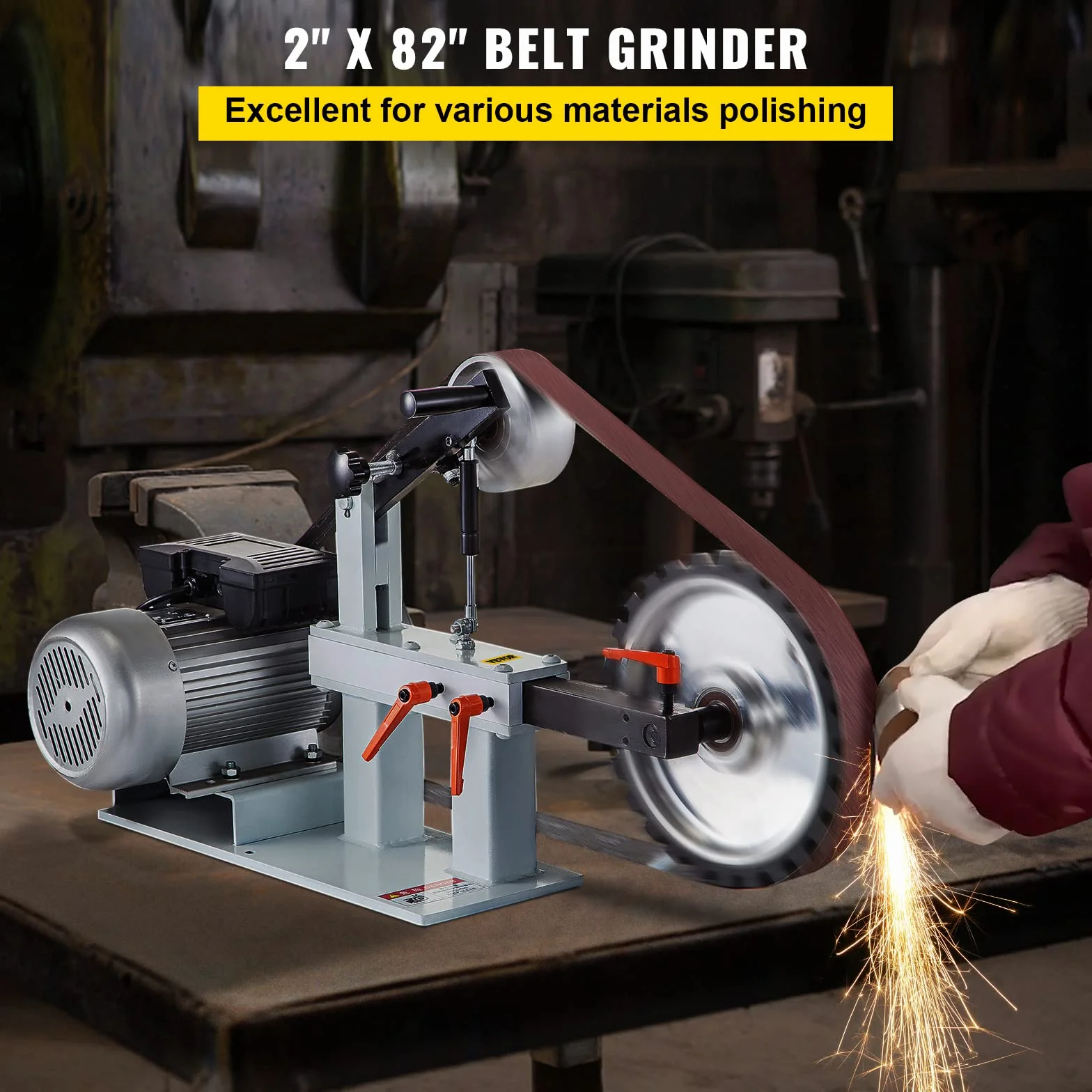 VEVOR Levigatrice Elettrica a Nastro 1,5KW, Smerigliatrice a Nastro Velocità 2800r/min, Levigatrice a Nastro con Diversi Tipi di Rettifica, per Lucidatura di Utensili, Metalli, Legno, Acrilico