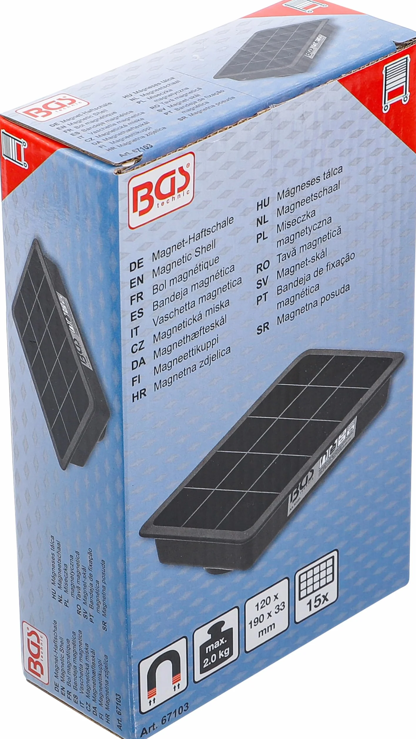 BGS 67103 | Vaschetta magnetica | 15 scomparti | 120 x 190 mm