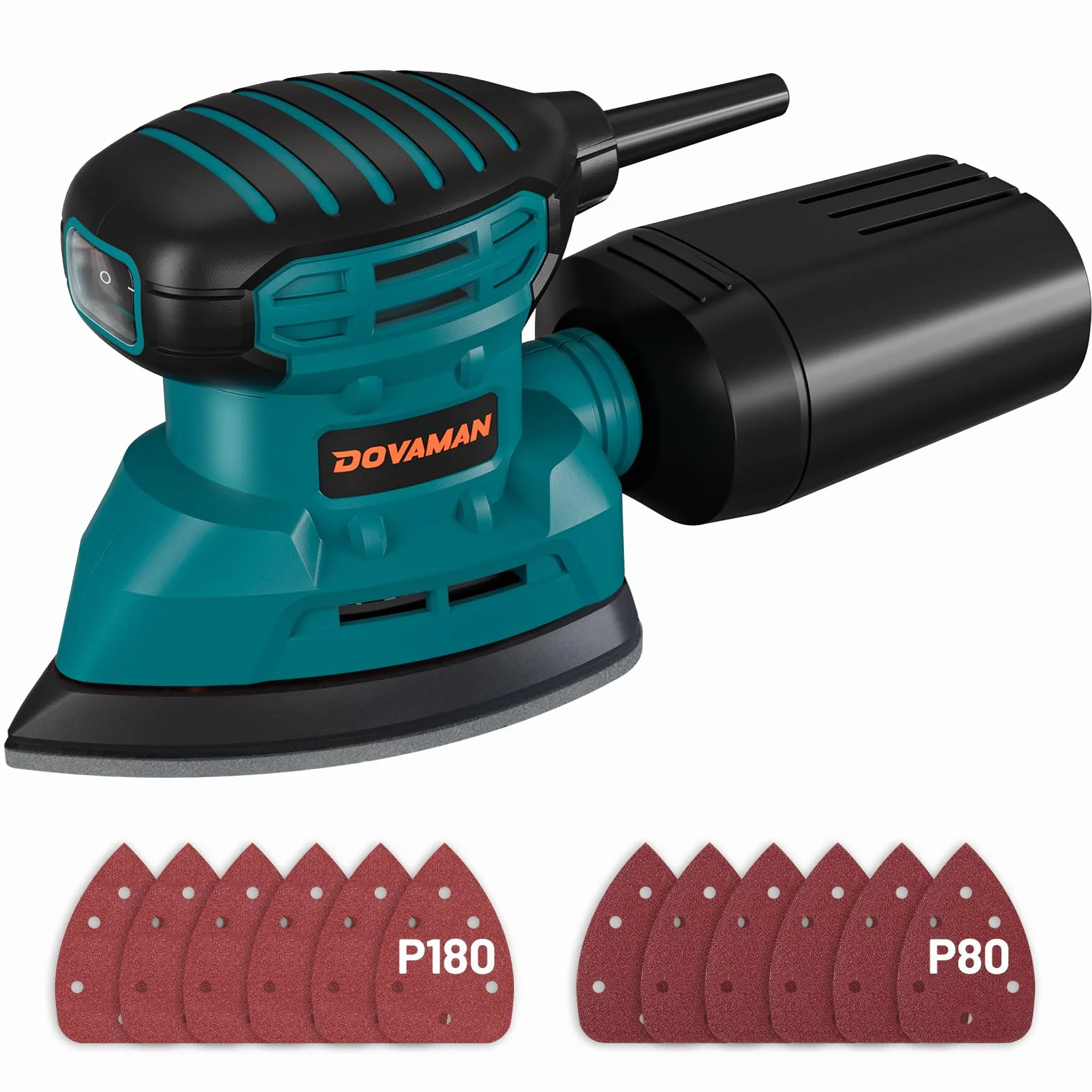 DOVAMAN DLS03A Levigatrici di Precisione 130W, Fino a 12000RPM, 12PCS Carta Vetrata Adesiva, Due Opzioni di Raccolta della Polvere, Bassa Vibrazione, Levigatrice per Legno e Acciaio