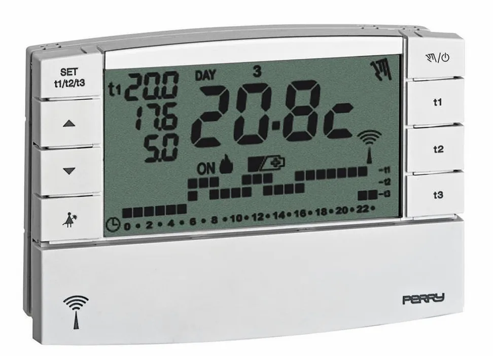 Perry 1TXCRTX05 Cronotermostato a Parete Wireless, Bianco