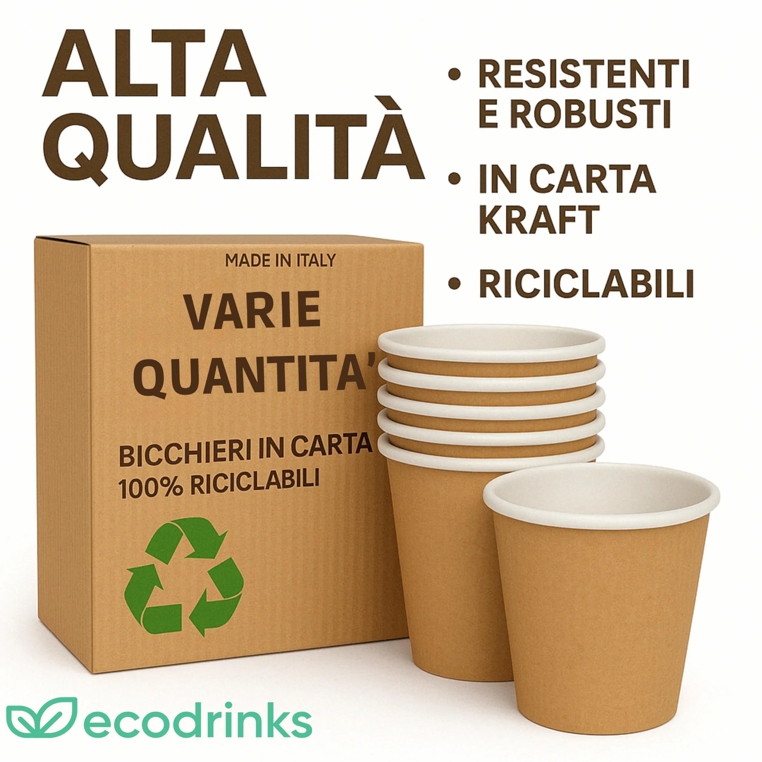 Set 500 Bicchieri Caffè Carta 90ml Monouso Biodegradabili Eco-friendly Made in Italy Avana