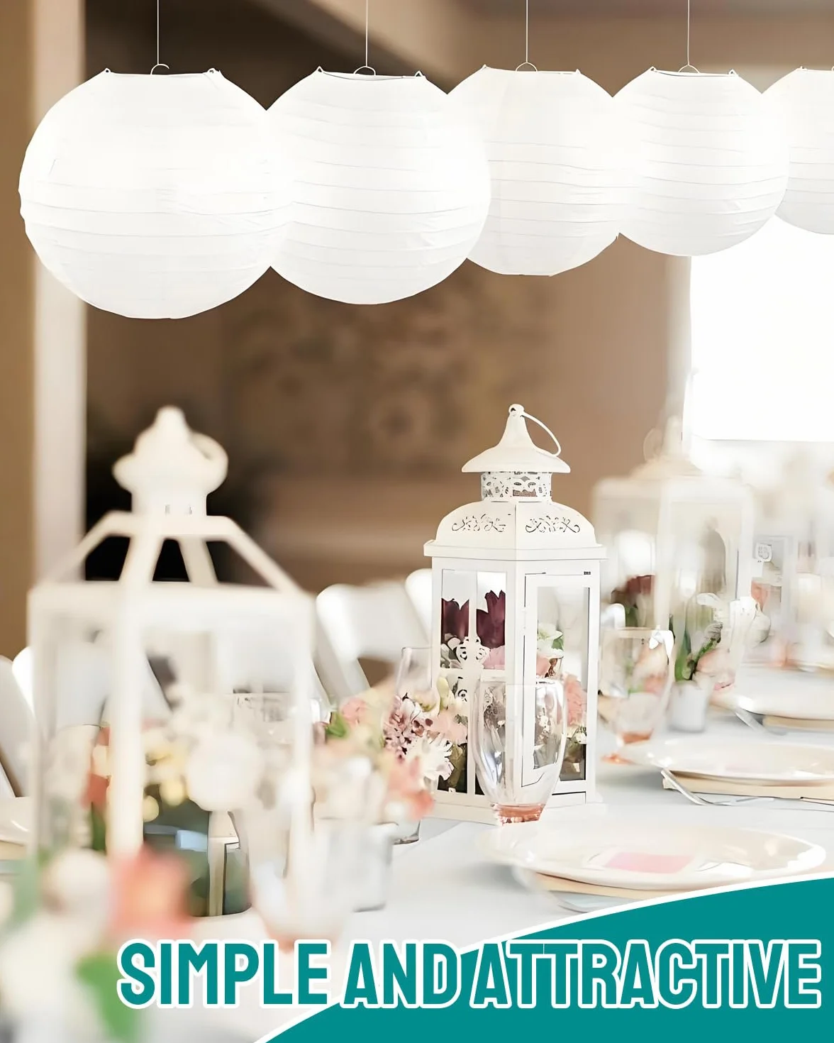 Lanterne di Carta 20 cm Bianche 2 Pezzi Decorazioni Eleganti con Struttura Metallica per Feste Matrimoni