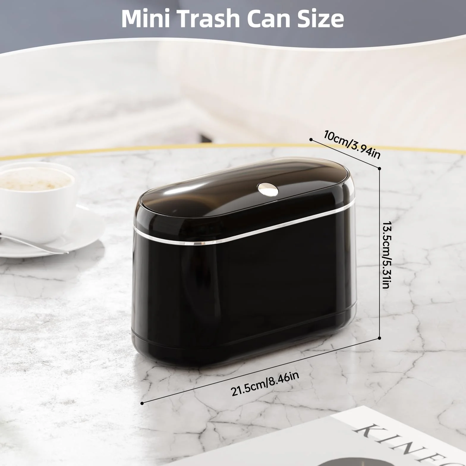PAVSTINE Cestino Da Scrivania Pop-Up, Mini Pattumiera da Tavolo Design a Doppia Canna, Pattumiera da Scrivania Dotato di 5 Rotoli di Sacchetti per la Spazzatura e 4 Tappetini Antiscivolo, Nero