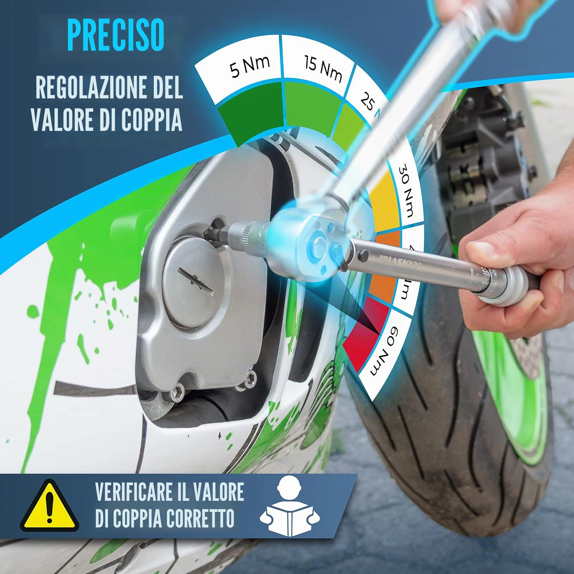 HASKYY Set chiavi dinamometriche 3/8" 5-60 Nm per moto chopper accessori estensione punte dadi bussola adattatore