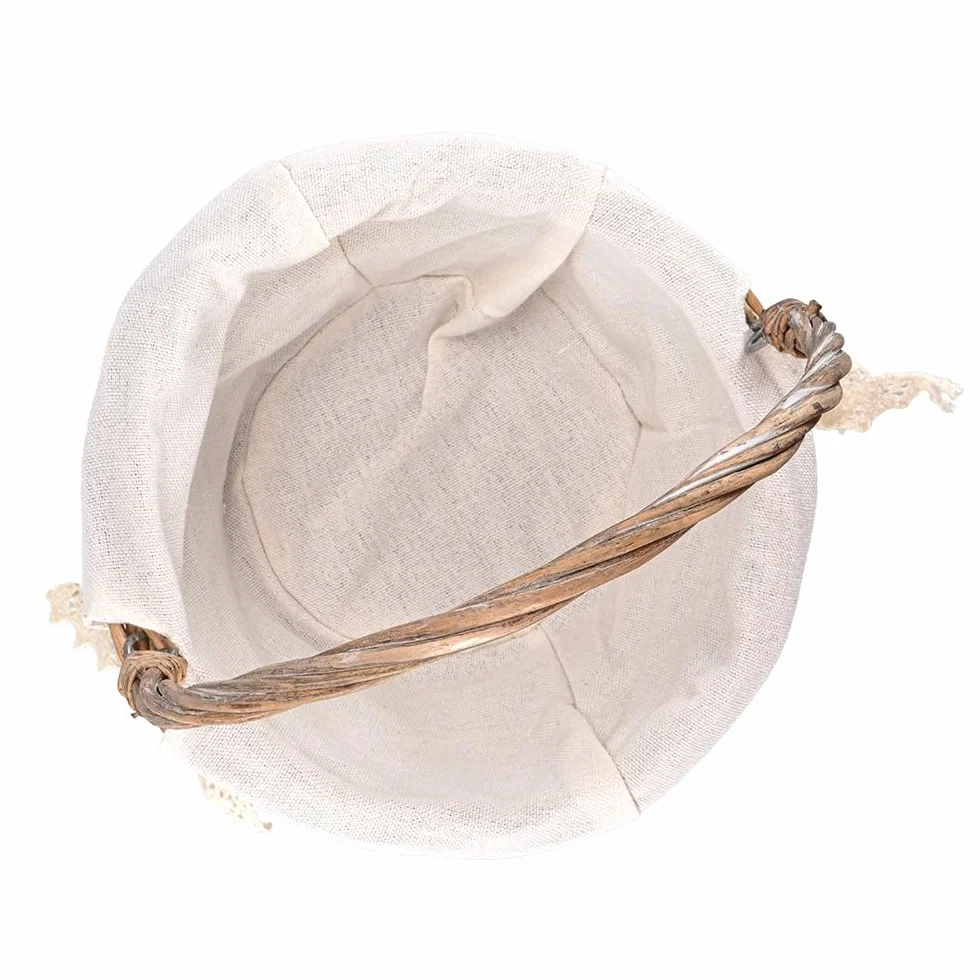 Cestino in vimini e legno colore naturale shabby chic regalo con tessuto