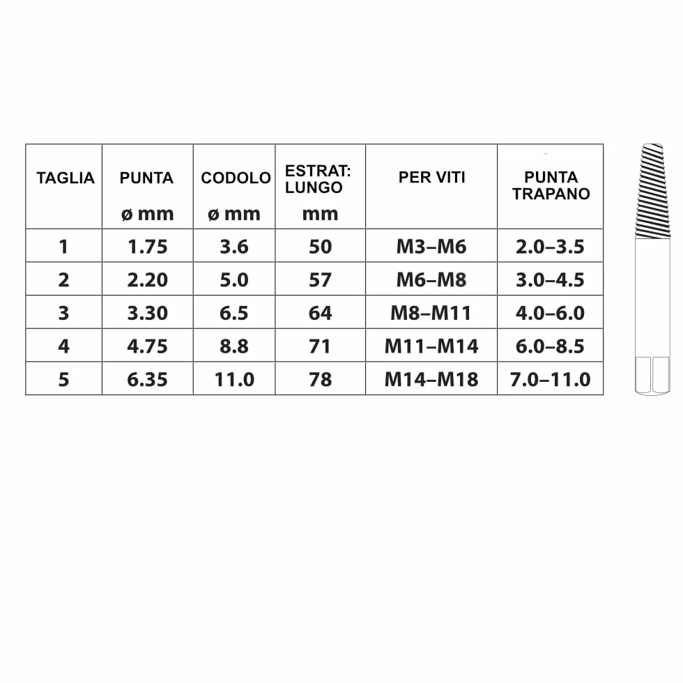 S&R Estrattore Viti Danneggiate Rotazione a SINISTRA Set 5 pz MADE IN GERMANY Per Viti e Bulloni da 3 a 18 mm