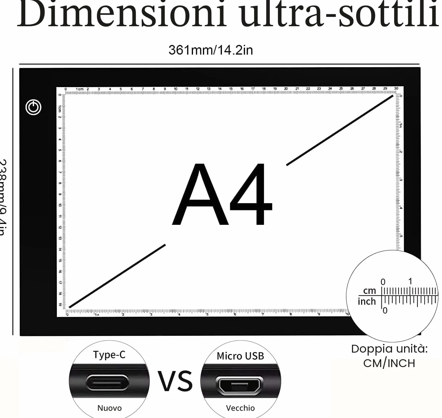 A4 LED Copy Board Super Thin Light Box Drawing Pad Tracing Table USB Cable with Brightness Adjustable for Artists, Animation,Drawing, Sketching, Animation, X-ray Viewing（Senza penna）