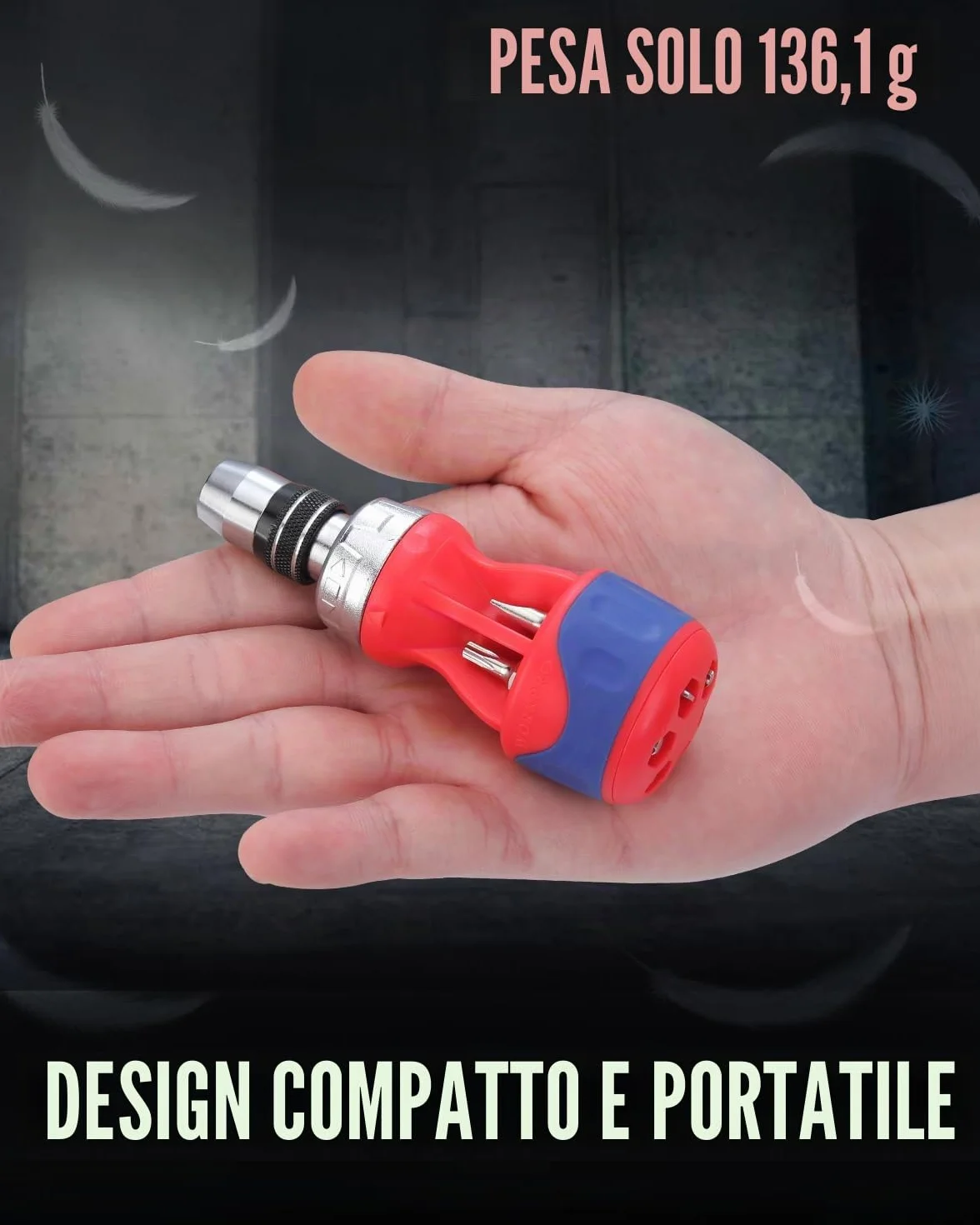 WORKPRO Cacciavite a cricchetto 12 in 1 a più punte tozze, driver a vite corti con meccanismo magnetico, a caricamento rapido, acciaio S2 di alta qualità