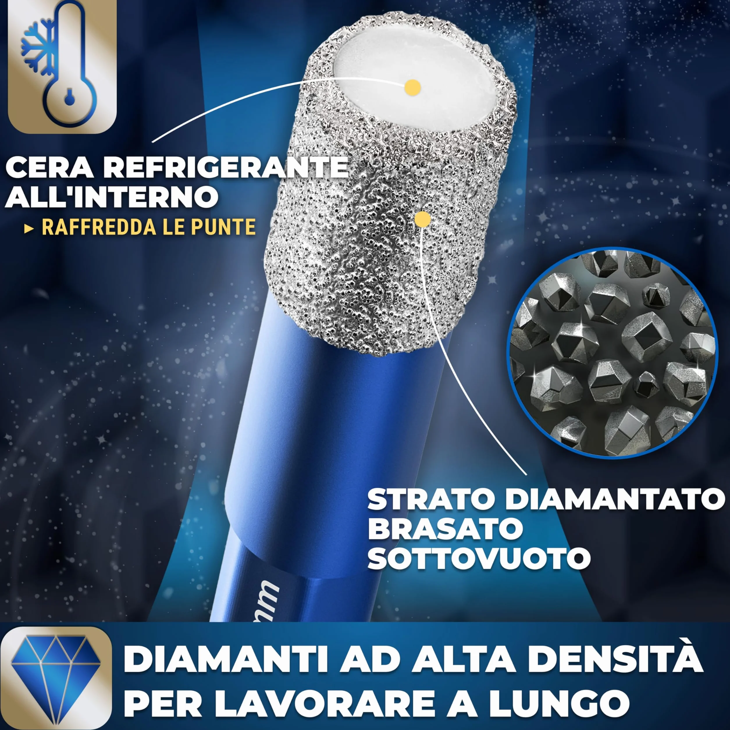 S&R Punta Diamantata per Gres 5mm con Punta Centraggio Guida. Foretto Diamantato 5mm - Punta Trapano Diamantata 5 mm per Gres Porcellanato, Piastrelle, Ceramica, Marmo, Granito, Pietra.