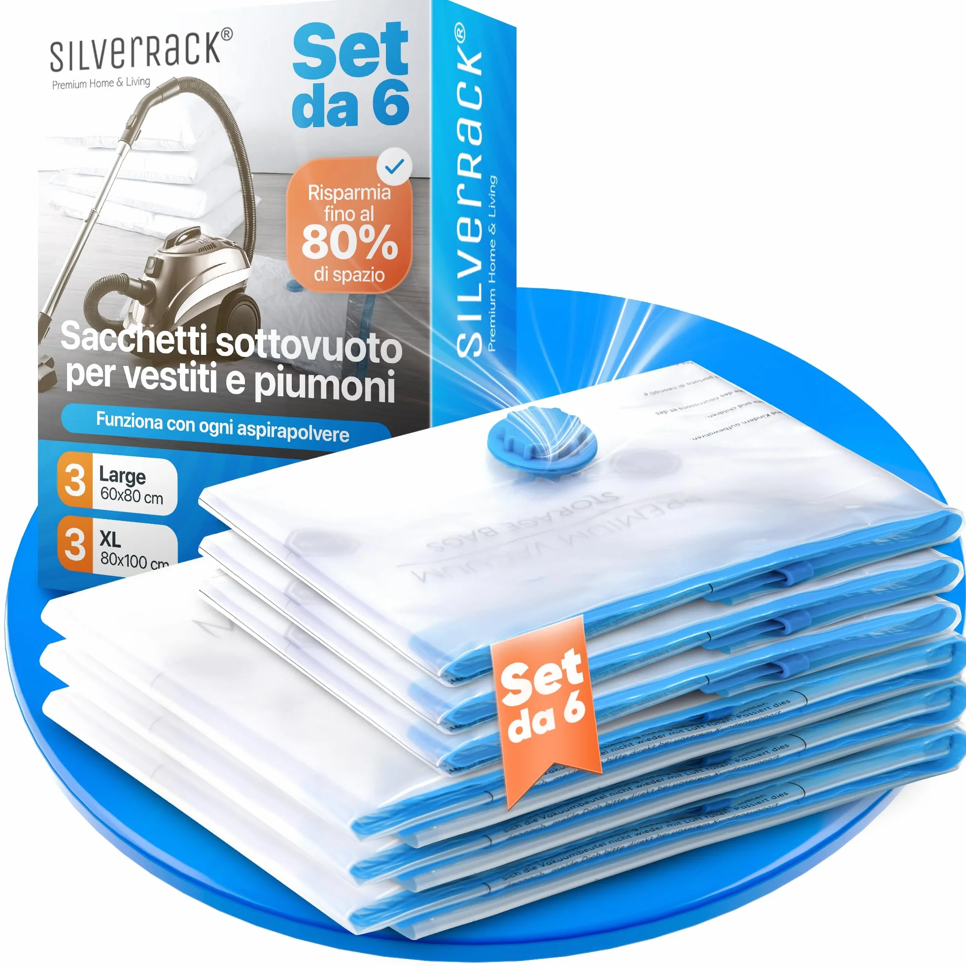 SilverRack Set di Sacchetti Sottovuoto 6 Pezzi 2 Misure 60x80 cm 80x100 cm