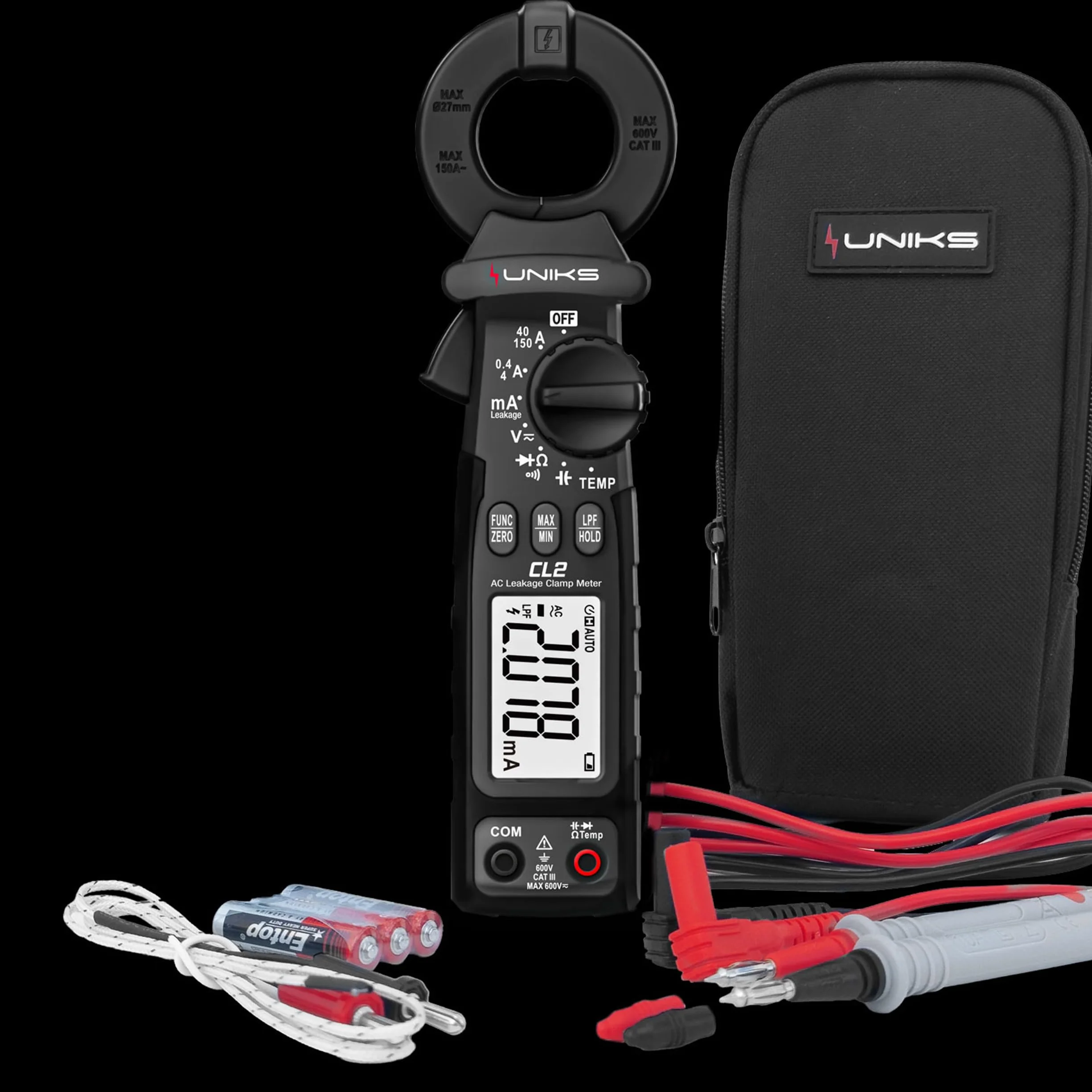 UNIKS – Pinza Amperometrica Professionale CL2 per Correnti di Dispersione, Tensione AC/DC, TRMS 600V