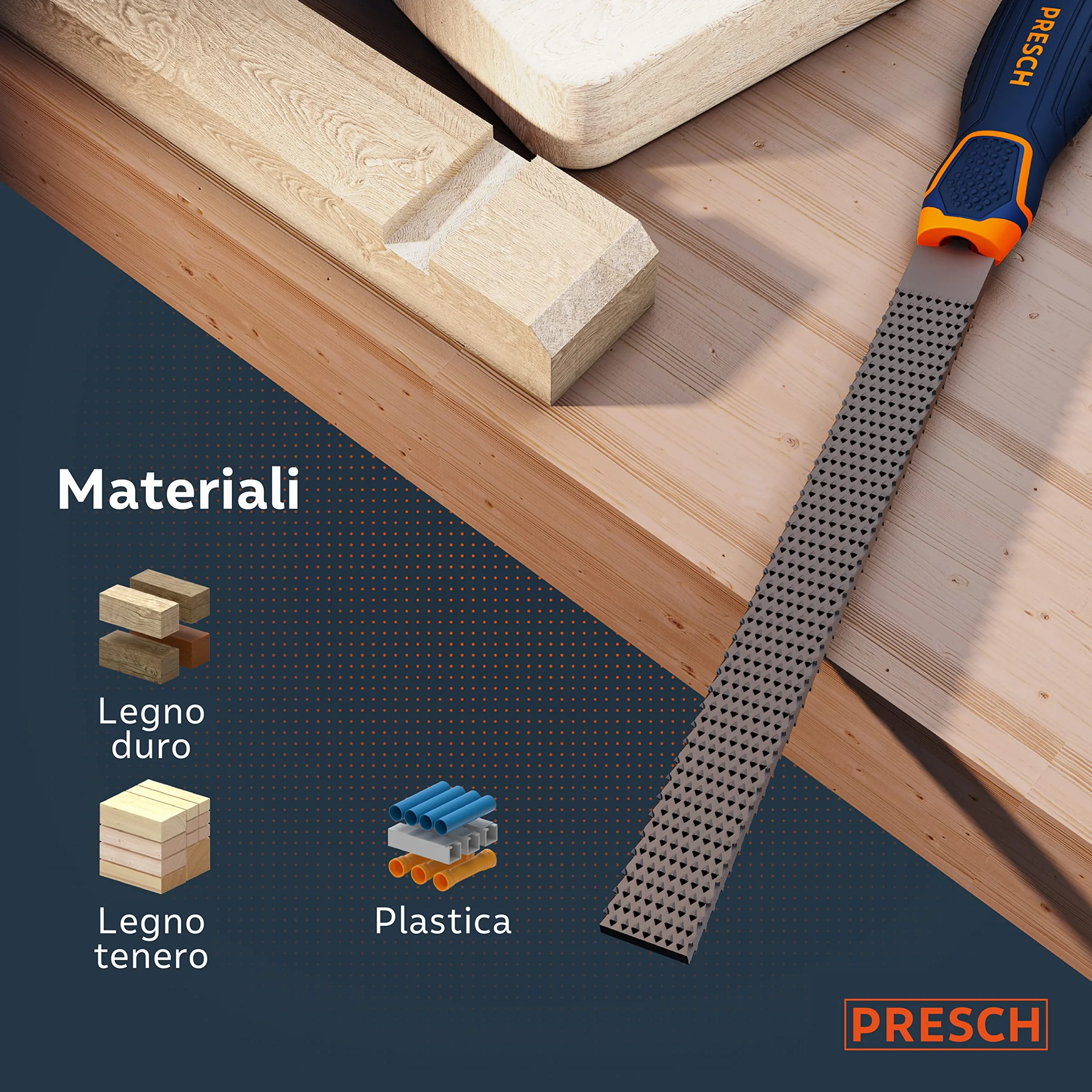 Presch Raspa per legno a testa piatta 200 mm - Raspa di alta qualità con taglio bilaterale H2 per la lavorazione di bordi puliti in legno duro o tenero - Lima per legno professionale