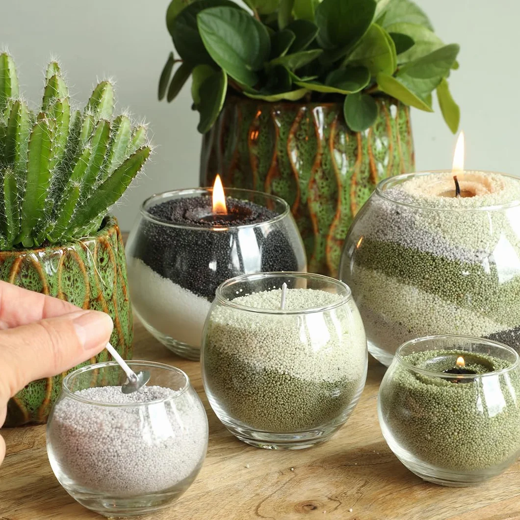 comforder Sabbia per Candele con Stoppini, Granelli di Cera, Kit Candele Fai da Te, Pearl Candle, 400 g Perle di Cera per Candele + 4 Stoppini (Verde Muschio)