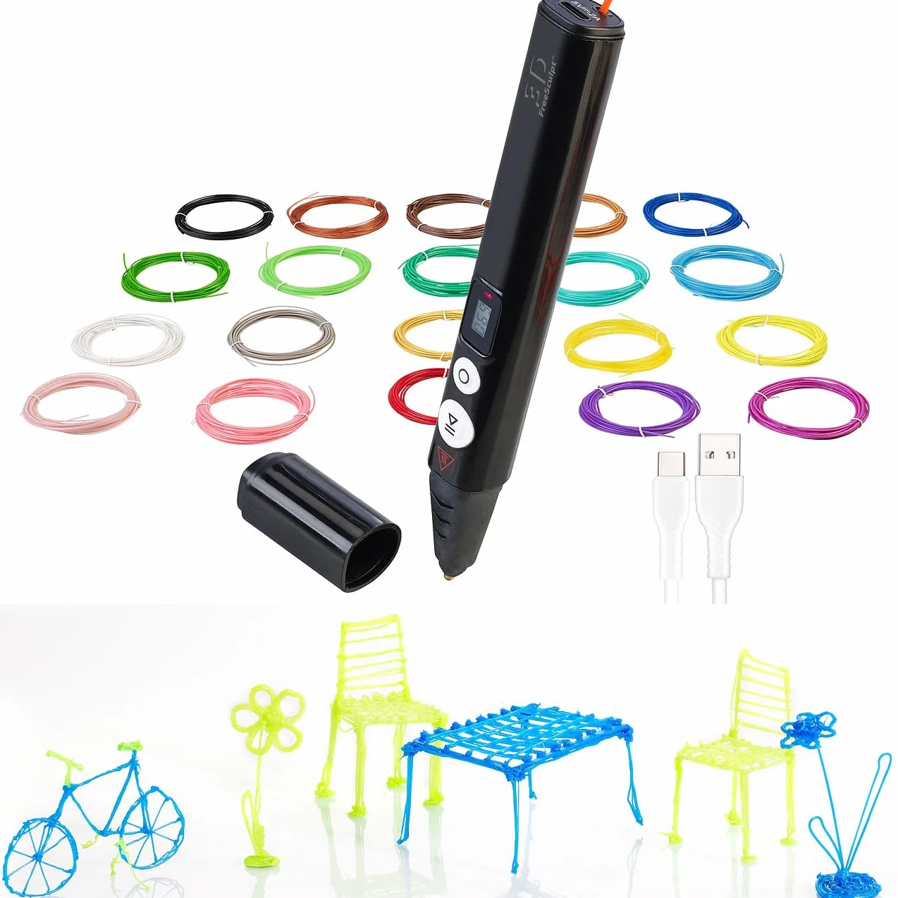 FreeSculpt stampa 3d penna: 3D Pen, Alimentazione USB, Display LCD (penna a pressione, pen images, stampa)