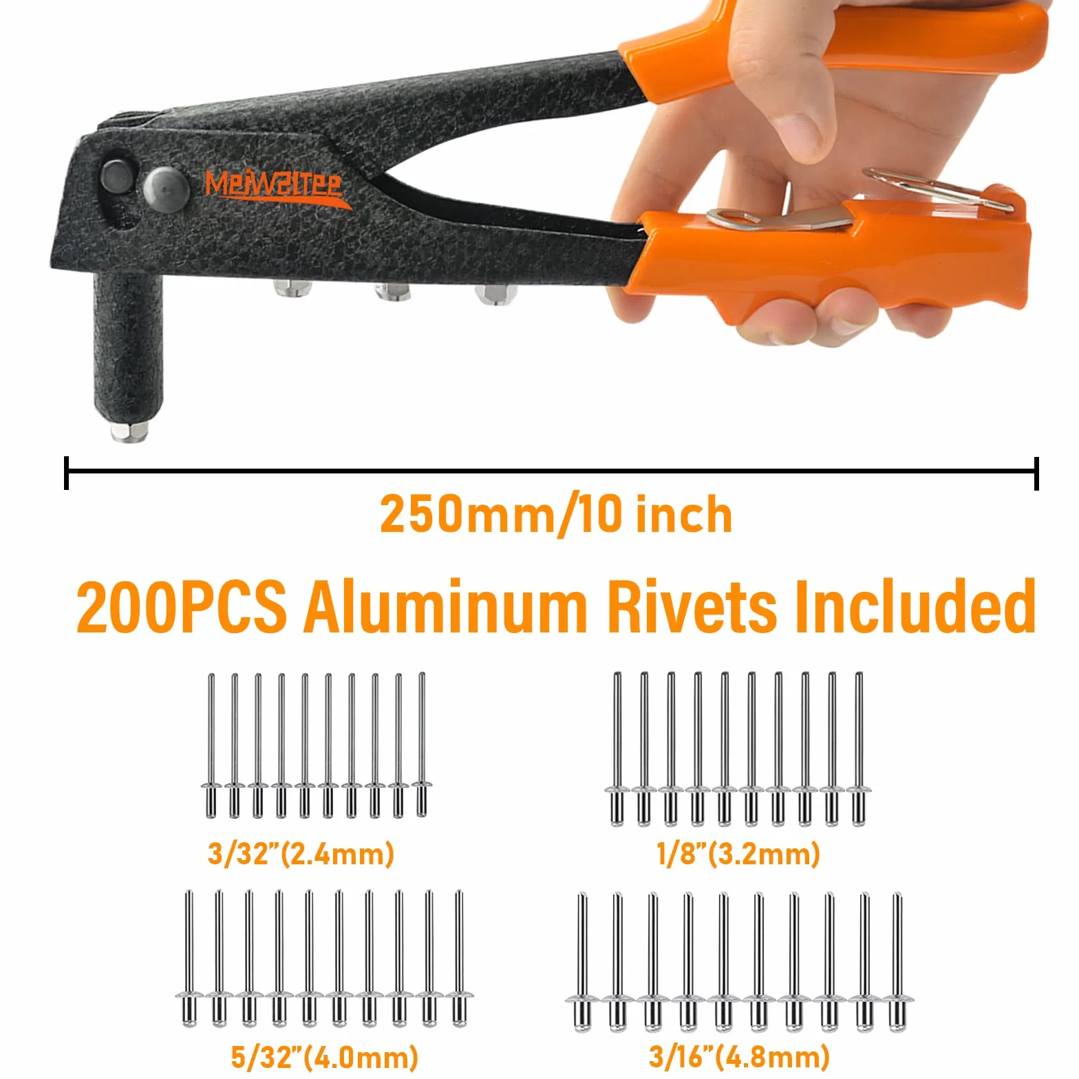 Rivettatrice Manuale 4 Misure 2,4-4,8mm 200 Pezzi Rivetti, Pistola Rivettatrice Robusta