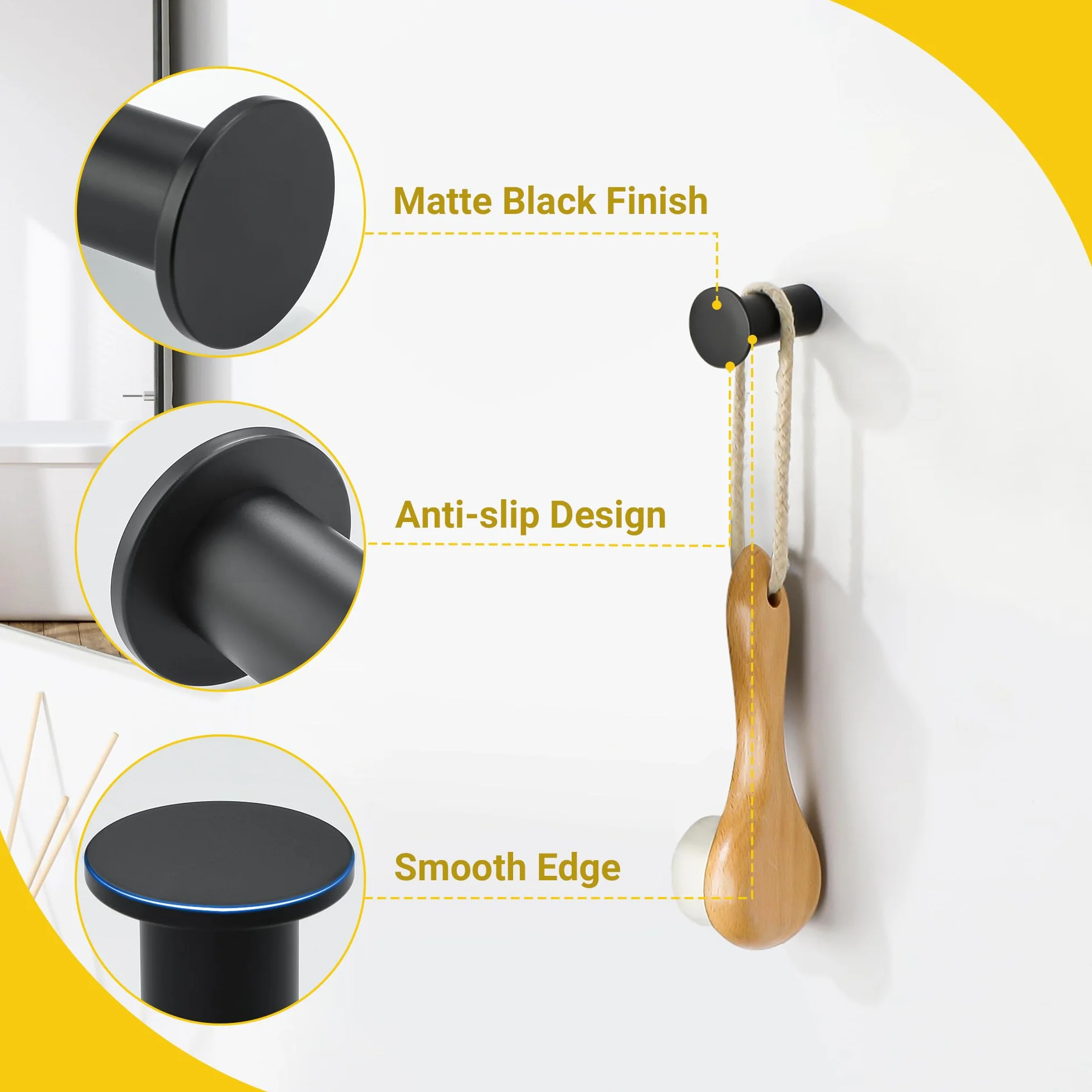 SAYAYO Ganci Accappatoio Bagno Nero Acciaio Inox 2 Pezzi 45 mm