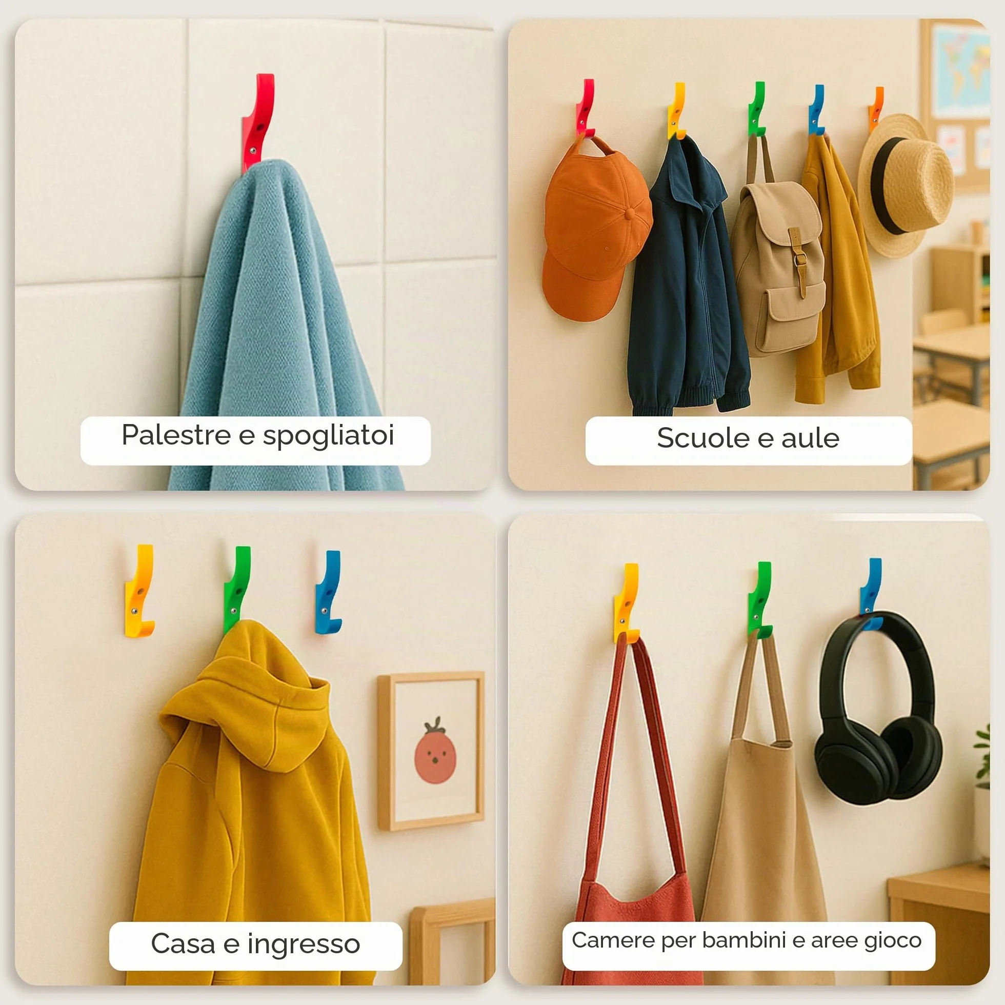 Toughook Mini Ganci da Parete 5 Pezzi Assortiti per Appendere Borse Cappelli Cappotti
