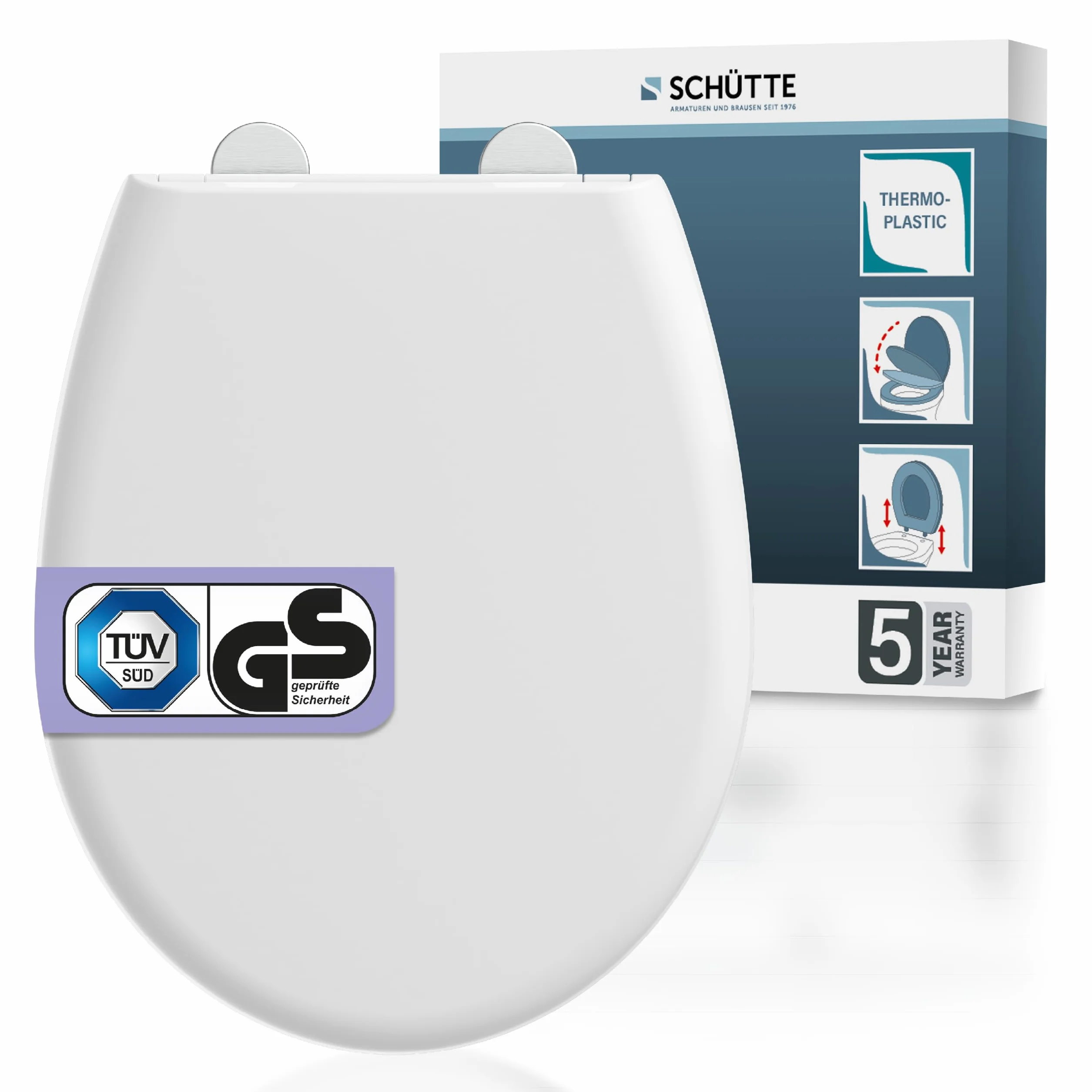 Sedile WC con abbassamento automatico, certificato TÜV, coperchio rimovibile in materiale infrangibile, facile da montare con stencil di montaggio, coperchio WC e occhiali da portata fino a 500 kg