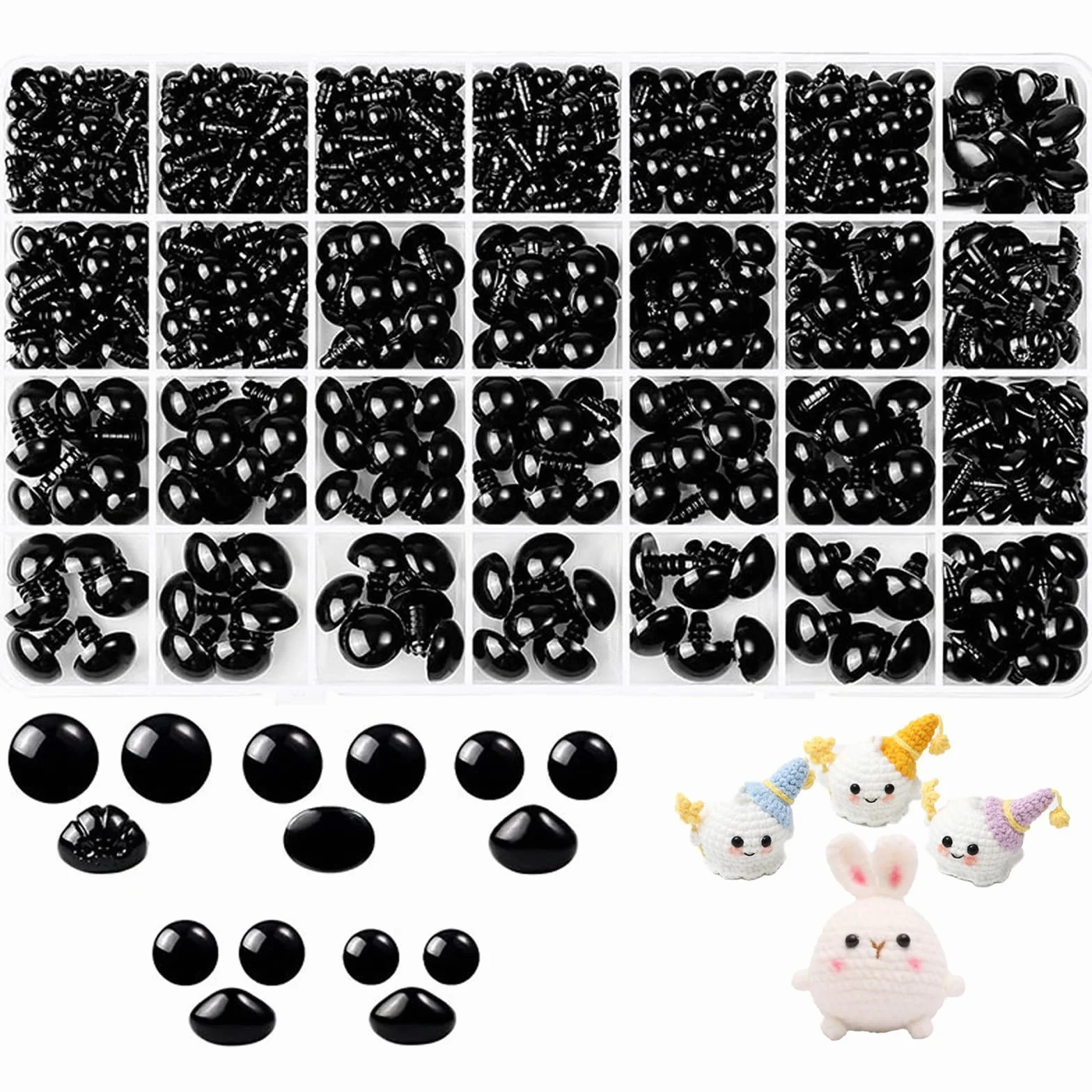 Foonary 1002 occhi a bottone in plastica, 6 – 14 mm, occhielli di sicurezza per animali all'uncinetto, 9 – 12 mm, per animali di peluche, occhi delle bambole con rondelle, accessori per giocattoli fai