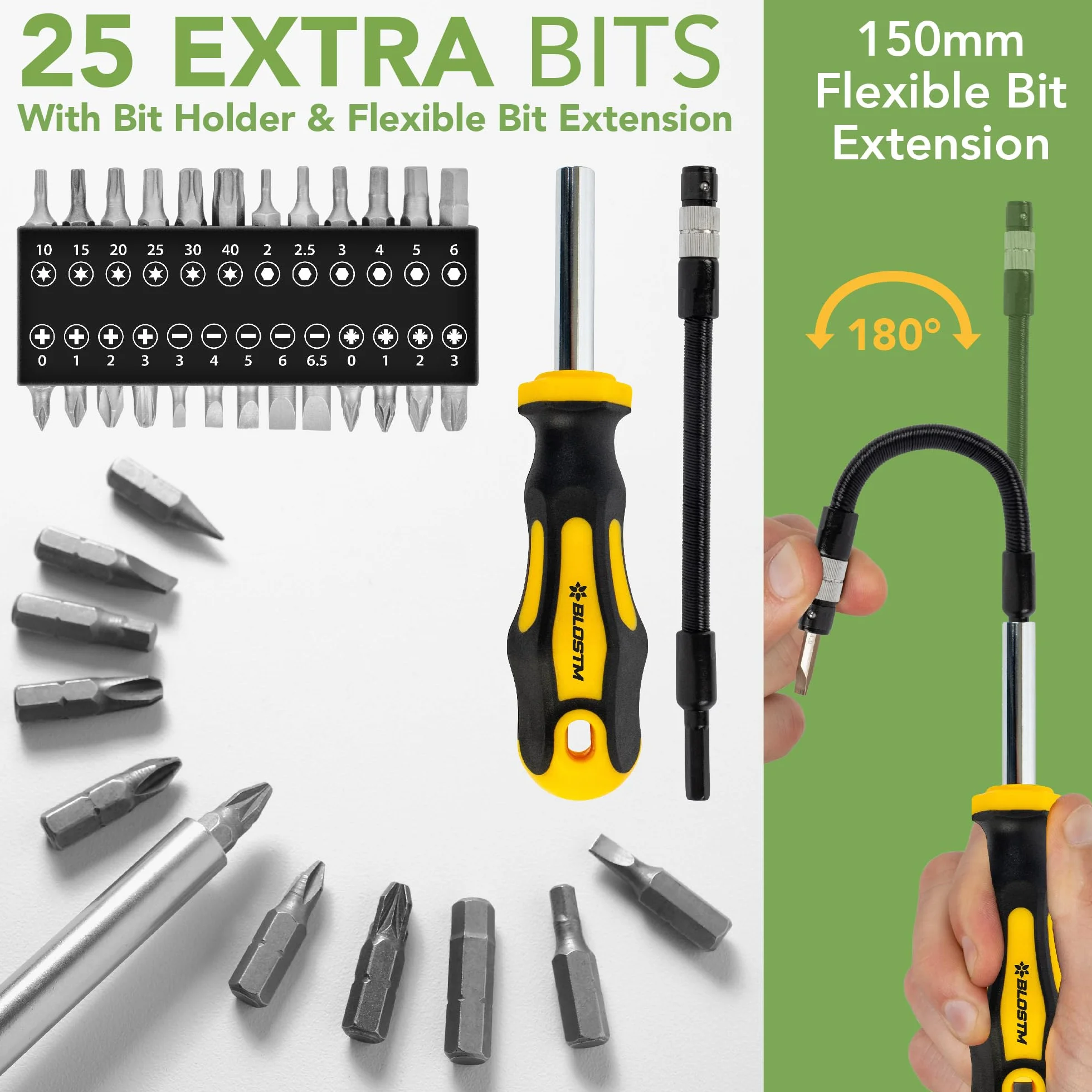 BLOSTM Set Cacciaviti Professionali - 42pcs Magnetico con Comoda Impugnatura, Teste per Cacciavite a Croce, Teste Piatte e Custodia Resistente - Giraviti di Precisione