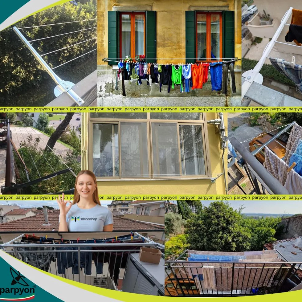 parpyon® Bracci Stendibiancheria da balcone esterno, Stendibiancheria da parete o ringhiera in ferro per filo per stendere il bucato prodotto 100% Italiano (Fisso c/piastra, Grigio scuro)