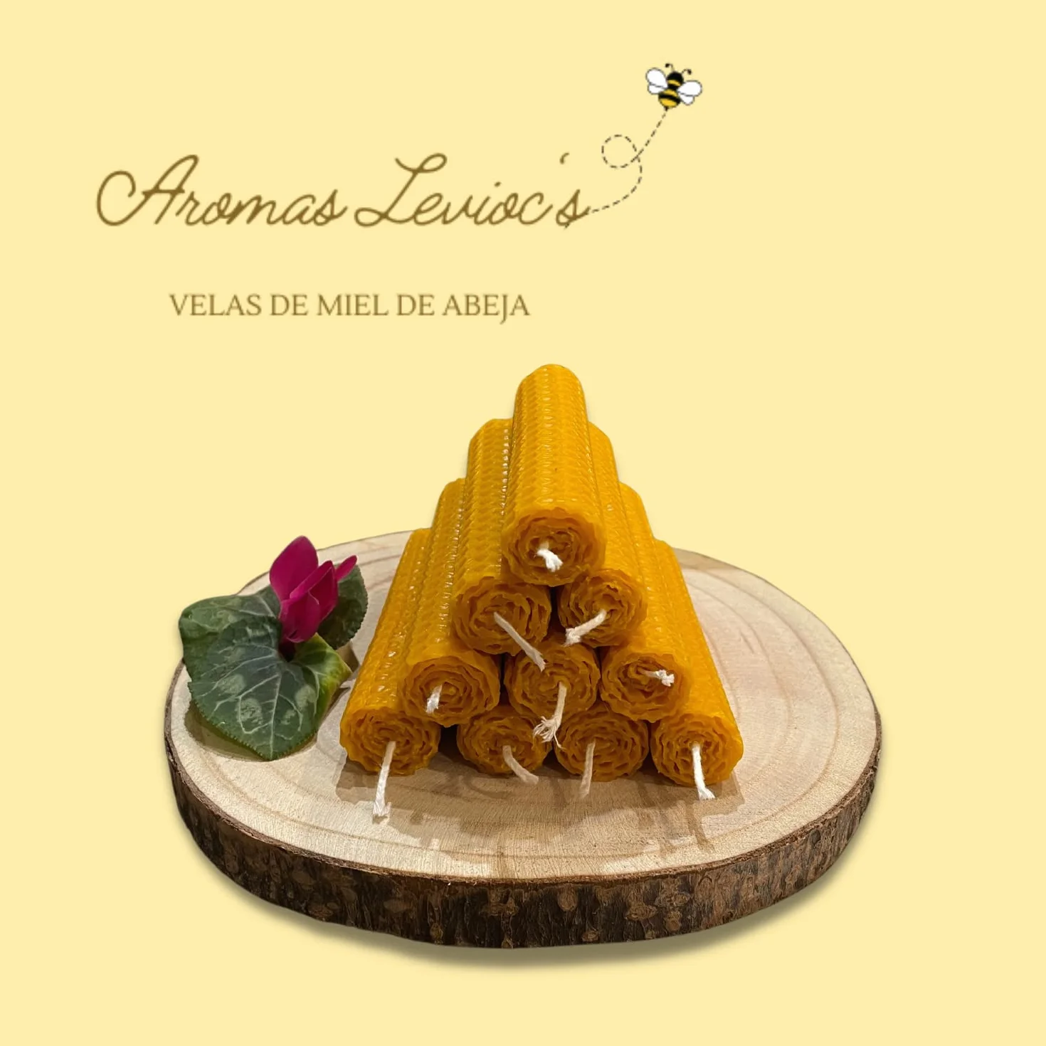 Candele al miele d'api 8 pezzi, cera d'api pura 100% spagnola, fatte a mano, 10x2,2 cm, senza paraffina