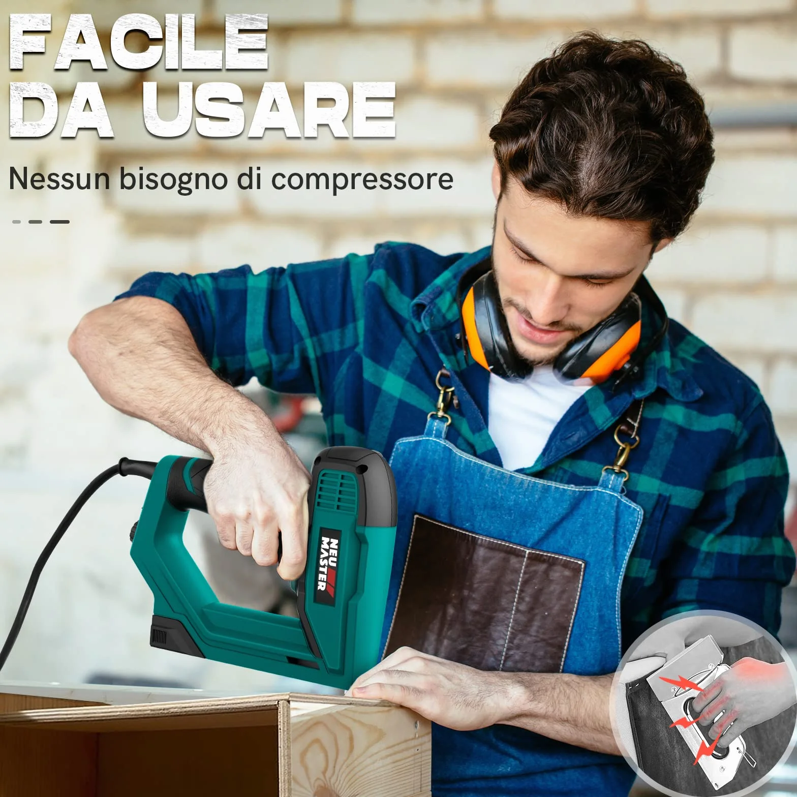 NEU MASTER Sparachiodi Elettrica, Graffettatrice/Chiodatrice Elettrica per DIY Tappezzeria Leggera/Legno/Lavori Tessili, Inclusi 400 Graffe e 200 Chiodi