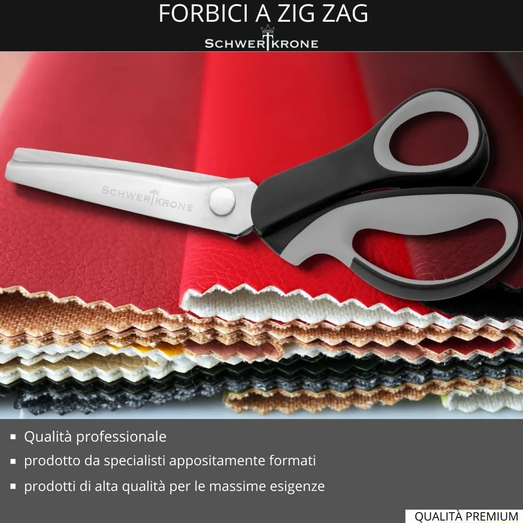 SCHWERTKRONE Forbici a Zig Zag per Tessuto Premium 23 cm - Acciaio Inox, Manici Ergonomici - Versatili per Bricolage e Tessuti - Forbice Sartoriale