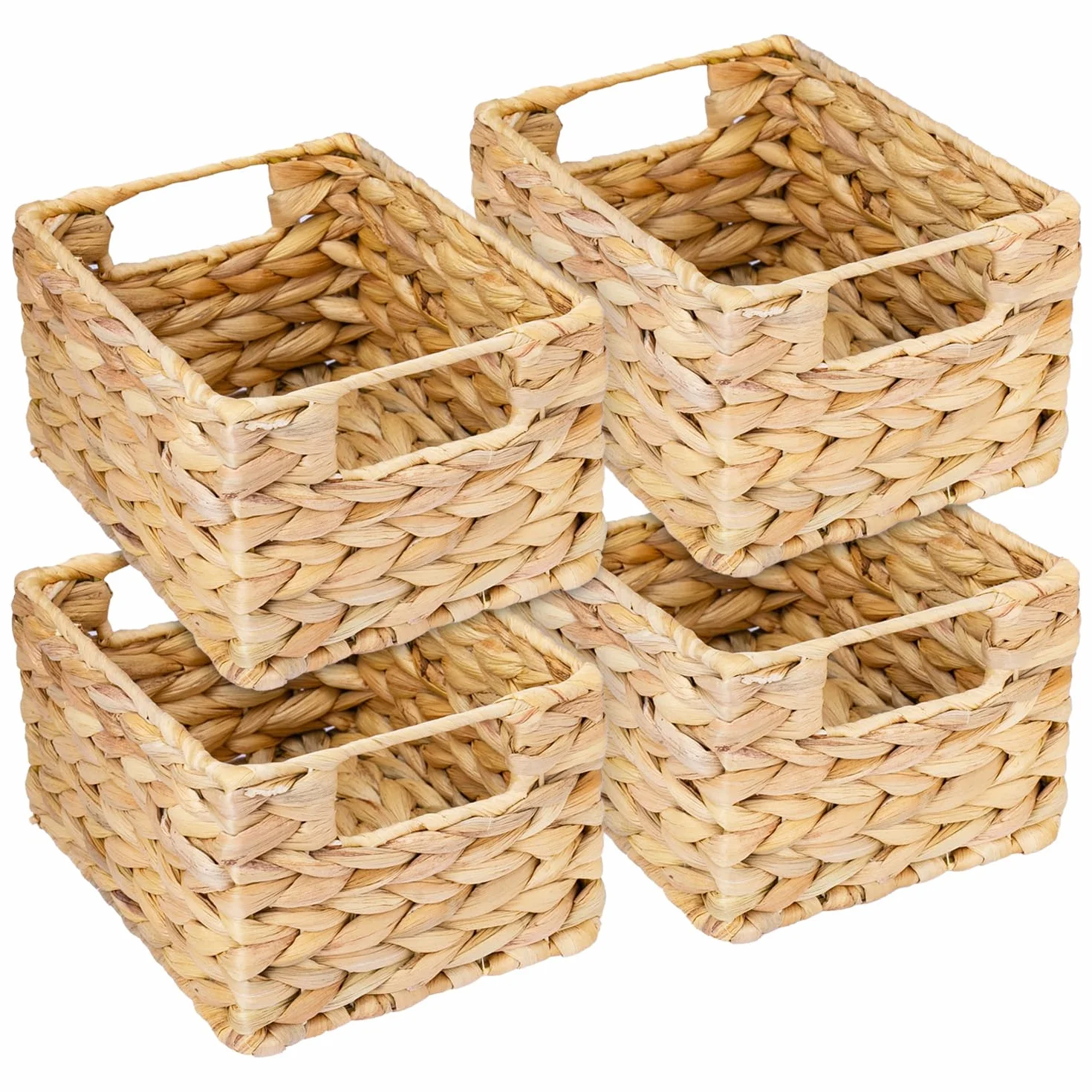 Cestino portaoggetti HMF intrecciato in giacinto d’acqua, decorativo con manici, Set da 4, 22x17x12 cm, Naturale