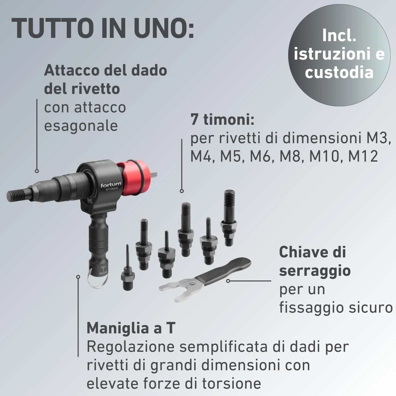 Adattatore per rivettatrice dadi M3-M12 alluminio acciaio inox per avvitatrice a batteria