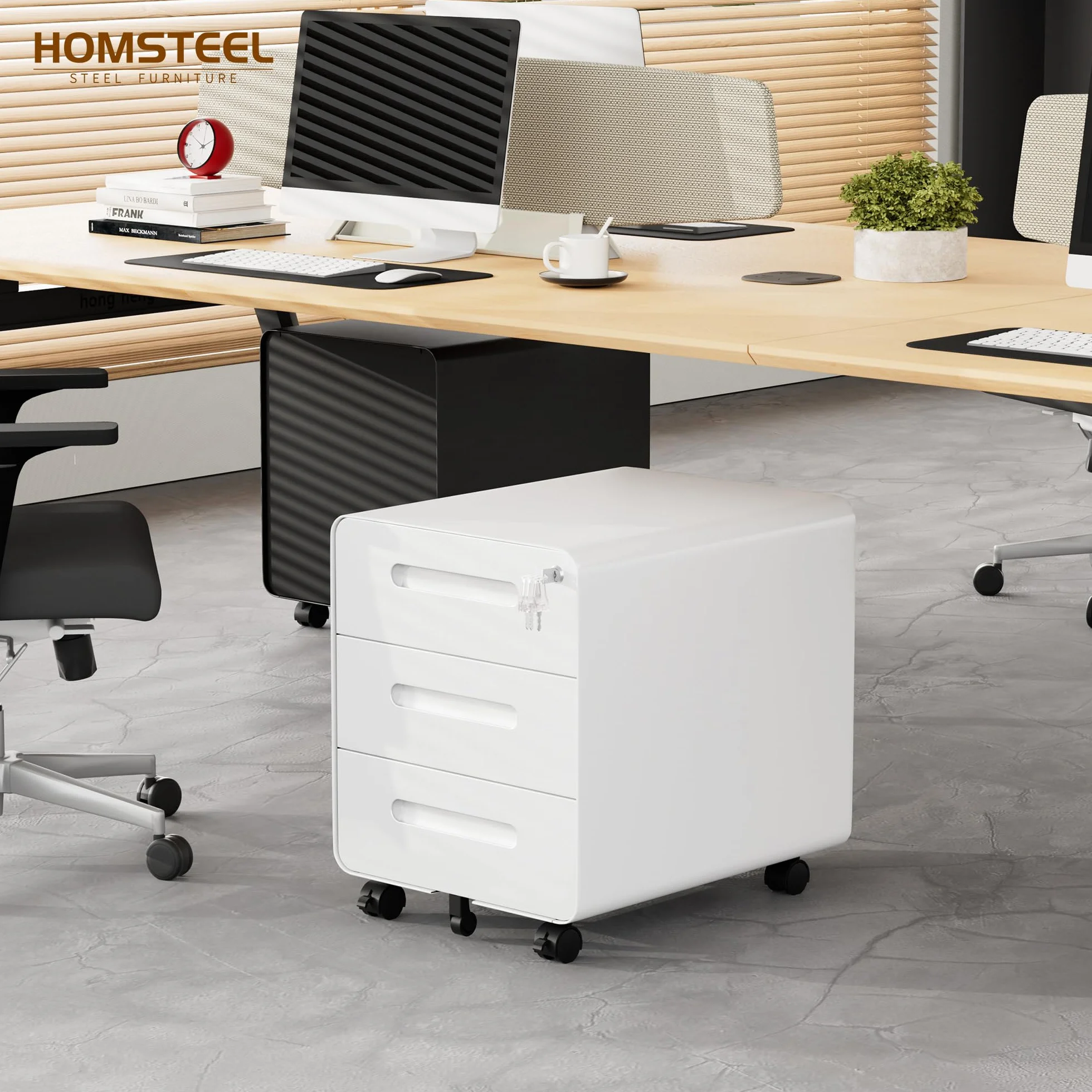 Cassettiera Scrivania Mobile in Acciaio con Serratura 3 Cassetti 46x40x50 cm Bianco