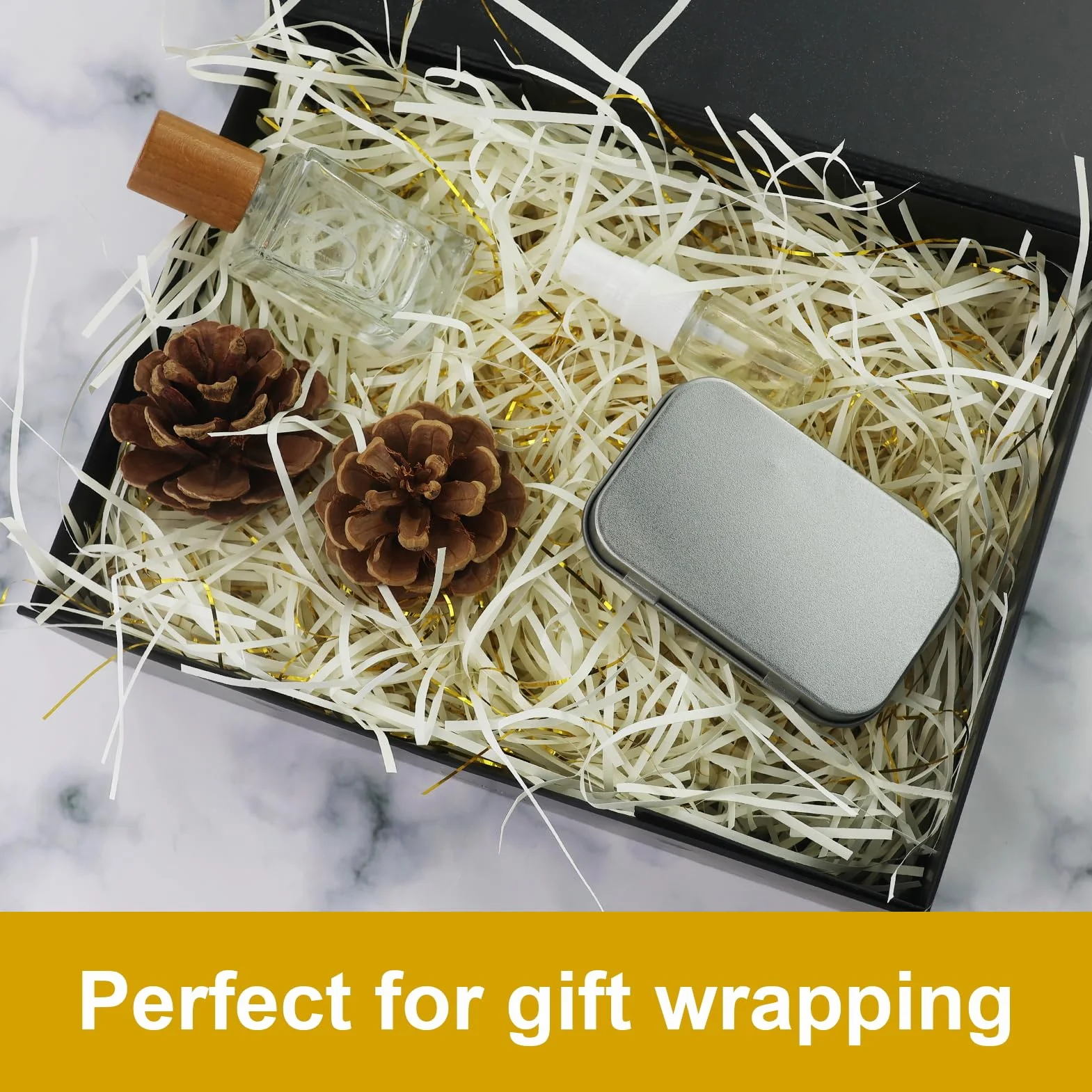 Carta velina triturata da 210 g, carta velina triturata per scatole regalo, bianco e oro, carta sminuzzata, riempitivo per confezioni regalo e borse, riempimento e riempimento ideali,