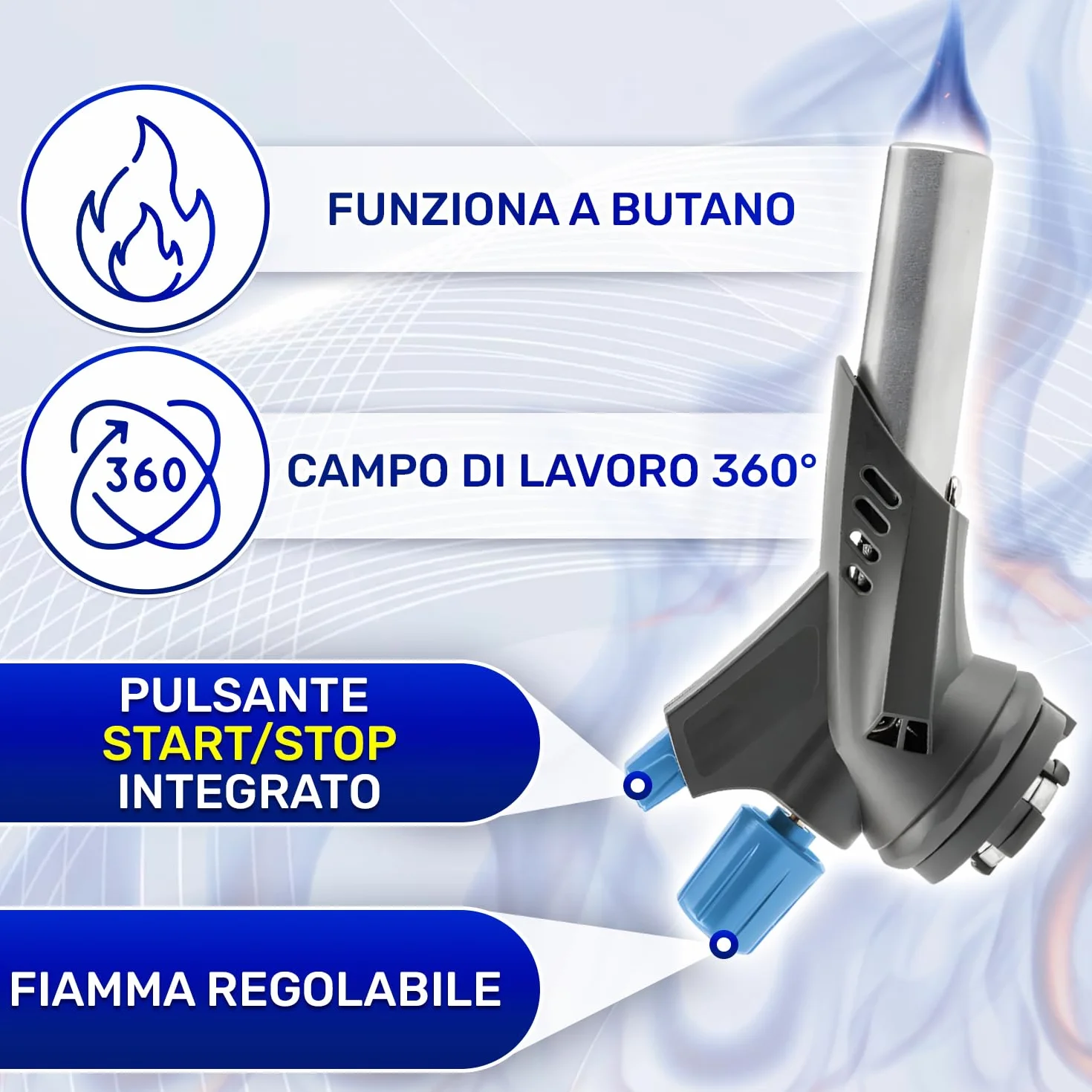Cannello a Gas Portatile Professionale 1,0 kW 1300°C con Accensione Piezoelettrica e Attacco Tipo TWIST - Bruciatore a Gas Butano Adatto per Saldatura e Come Cannello da Cucina - MONTERAL