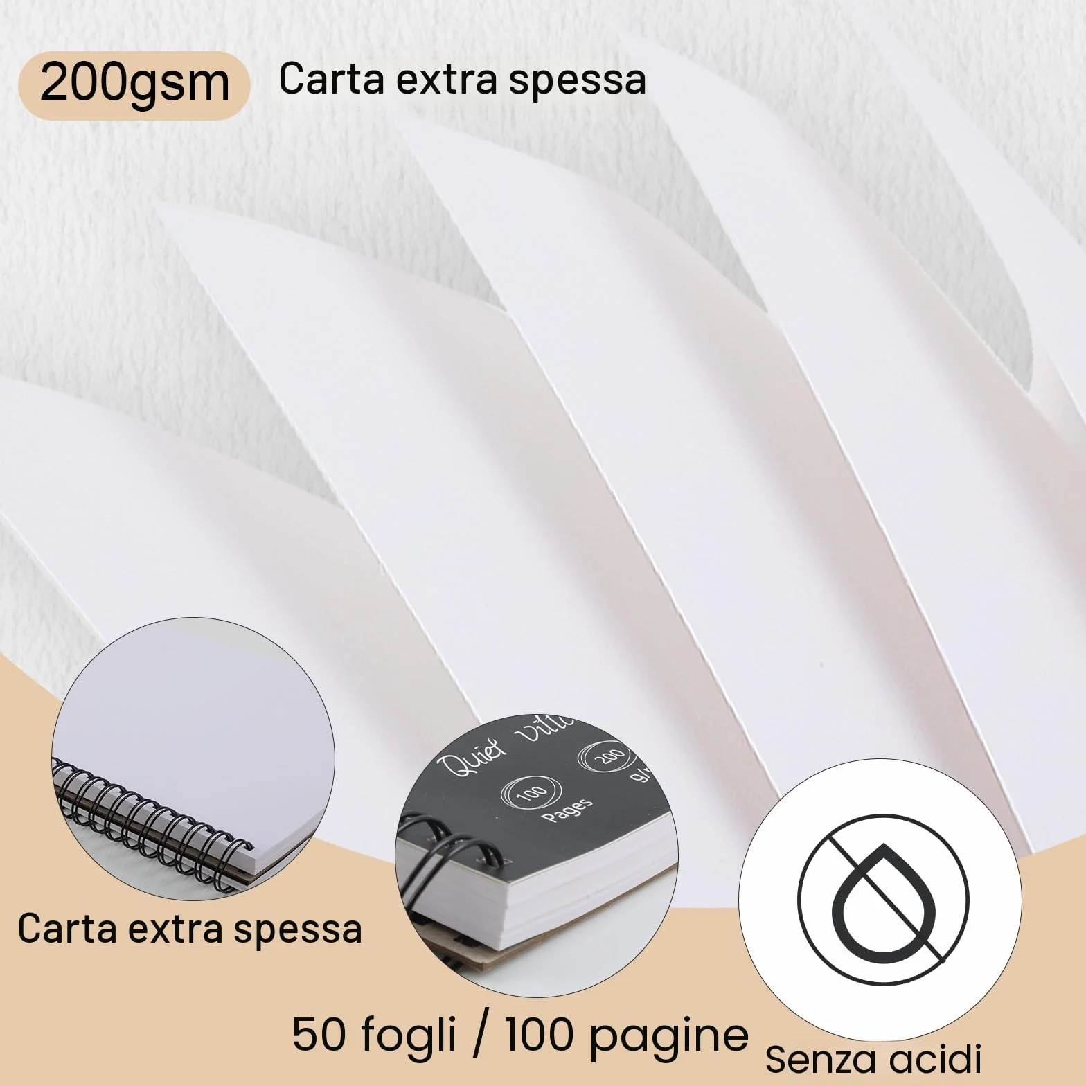 Sketchbook A4 Premium 200 g/m² 50 Fogli Blocco da Disegno a Spirale per Artisti