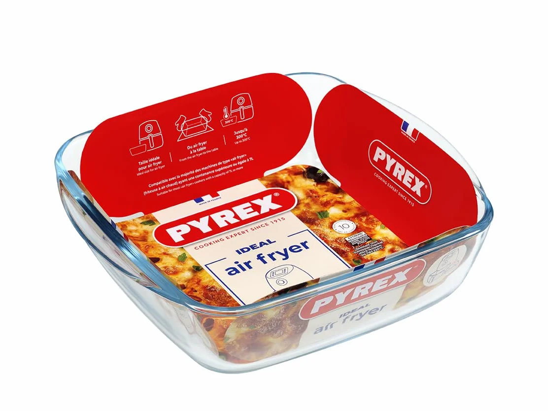 Pyrex Plat Air Fryer Carré Verre Borosilicate 25 x 22 cm