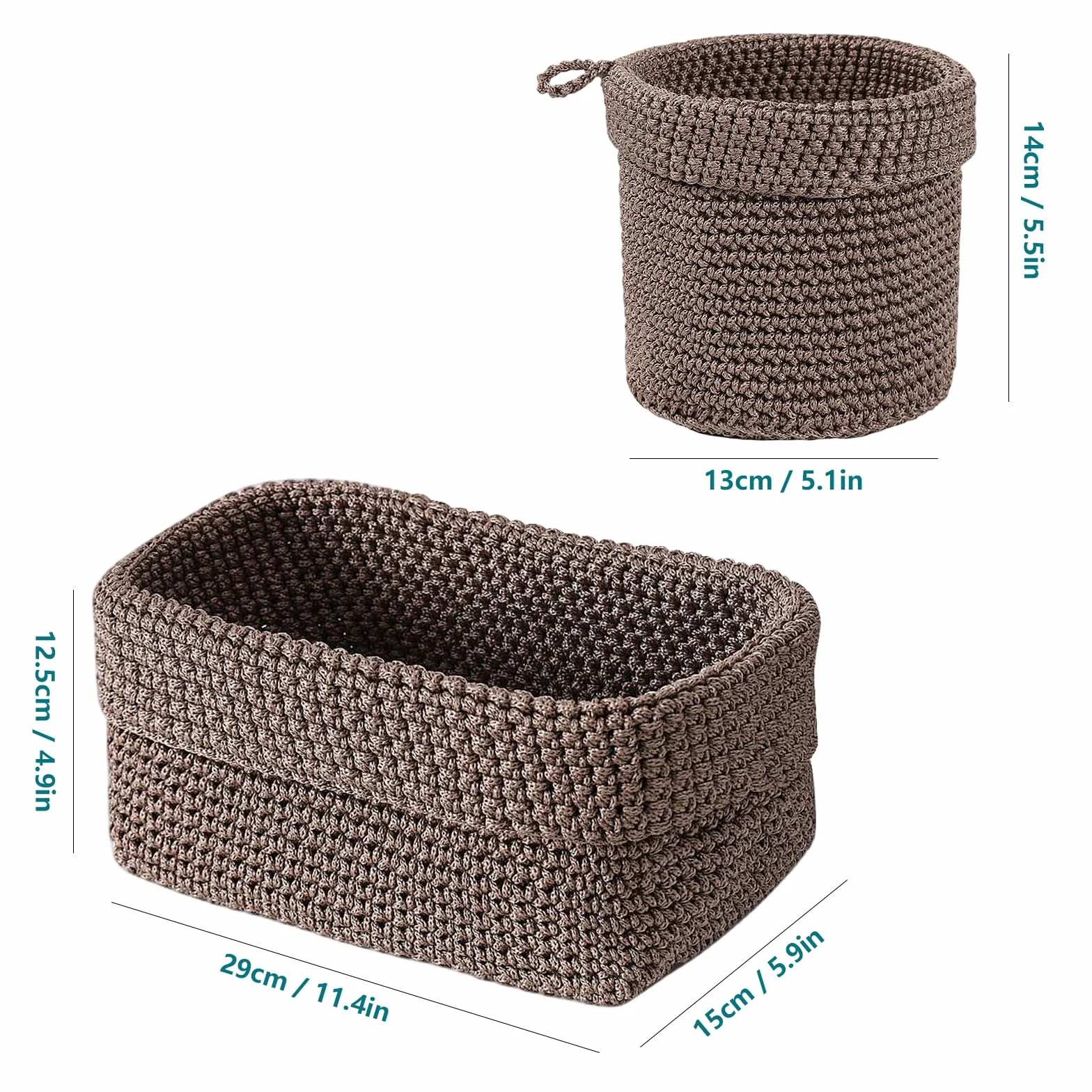 Set di 2 Cestini Intrecciati per Organizzare, Cesto in Corda di Cotone, Impilabile Organizer, Ceste Portaoggetti per Bagno,Cestino Decorativo per Soggiorno,per Cucina, Bagno, Camera da Letto (Marrone)