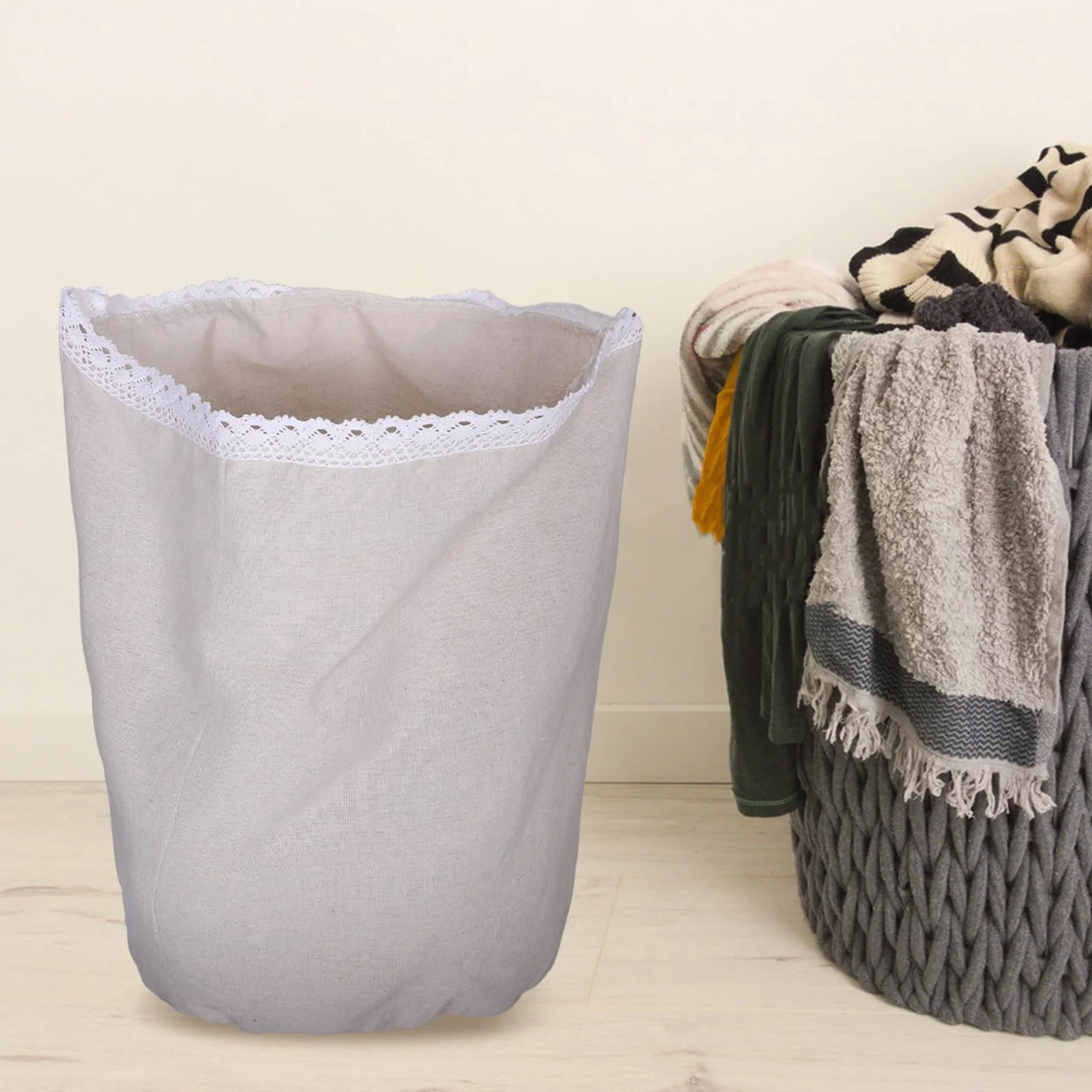 Uonlytech Fodera Lavabile per Cesto Porta Biancheria Rotondo 45 CM Apertura Rivestimento Sostitutivo per Cestini in Vimini per Organizzazione Biancheria da Bagno