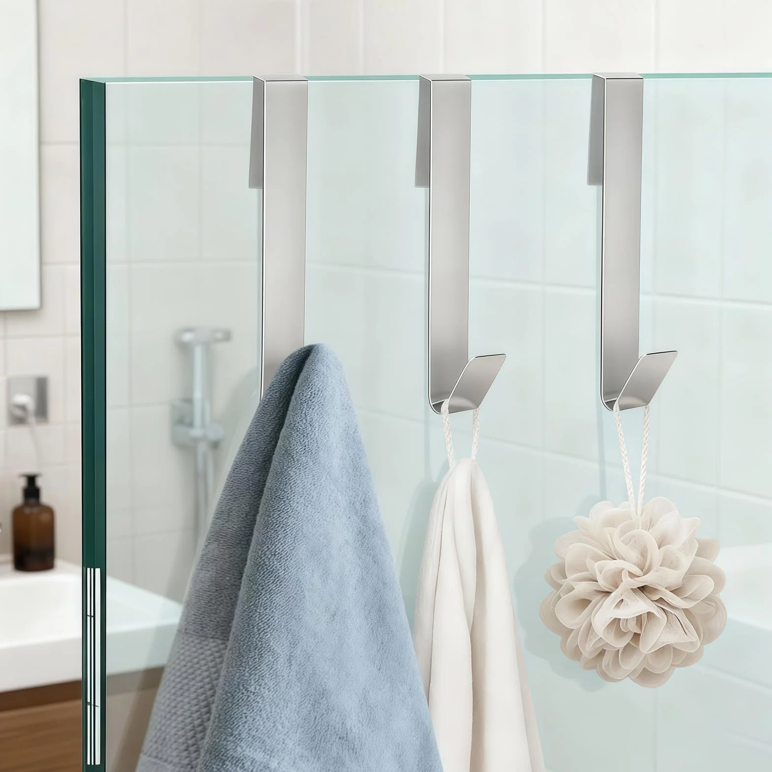 Ganci Doccia 4 Pezzi in Acciaio Inox - Porta Accappatoio per Vetro fino a 13mm, Antiscivolo, Resistente